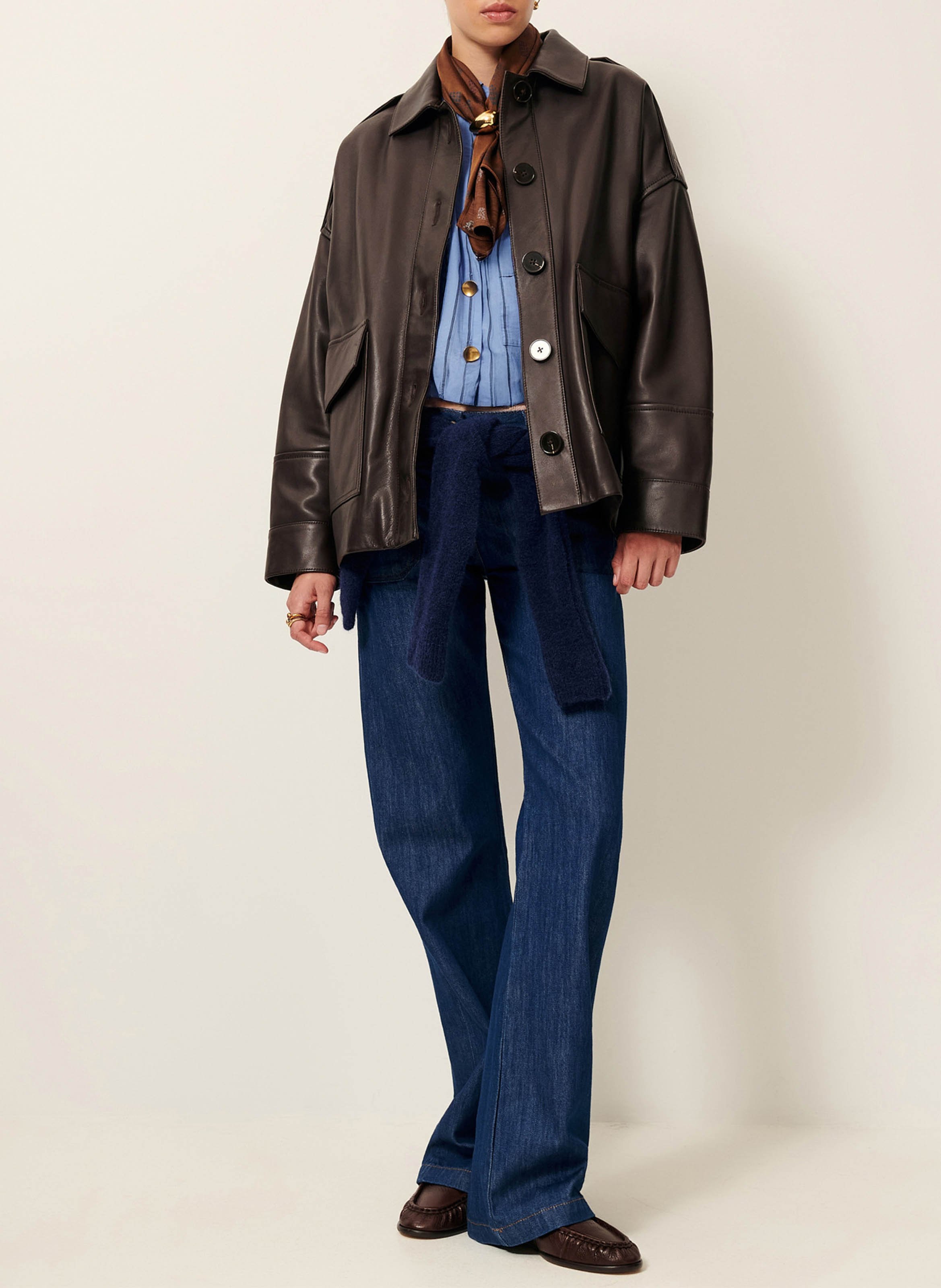 Veste ample boutonnée en cuir  SESSUN Marron