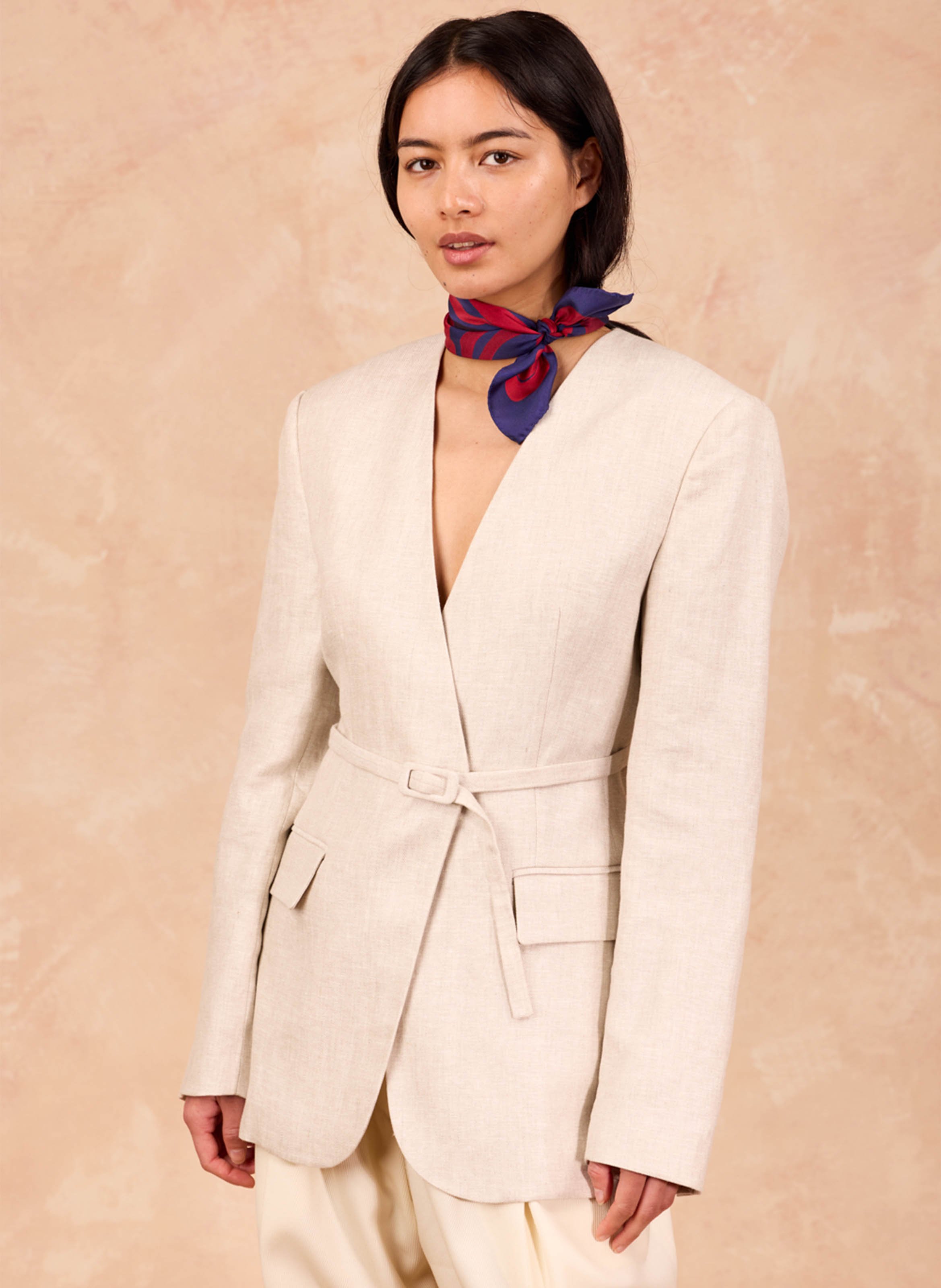 Aclaudie screen-printed silk scarf PETITJEAN PARIS Blue