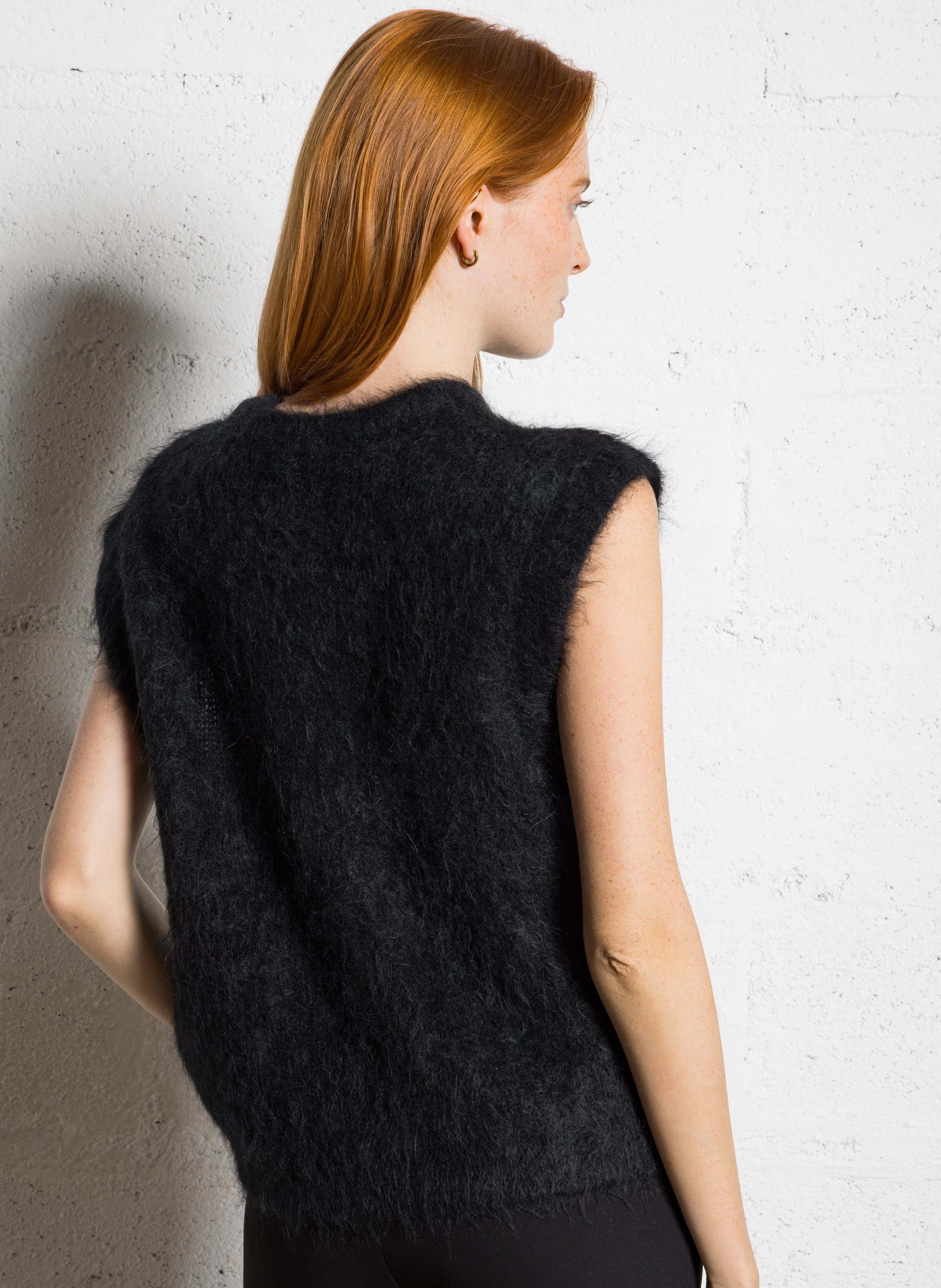 Pull sans manches uni en maille duveteuse AMERICAN VINTAGE Noir