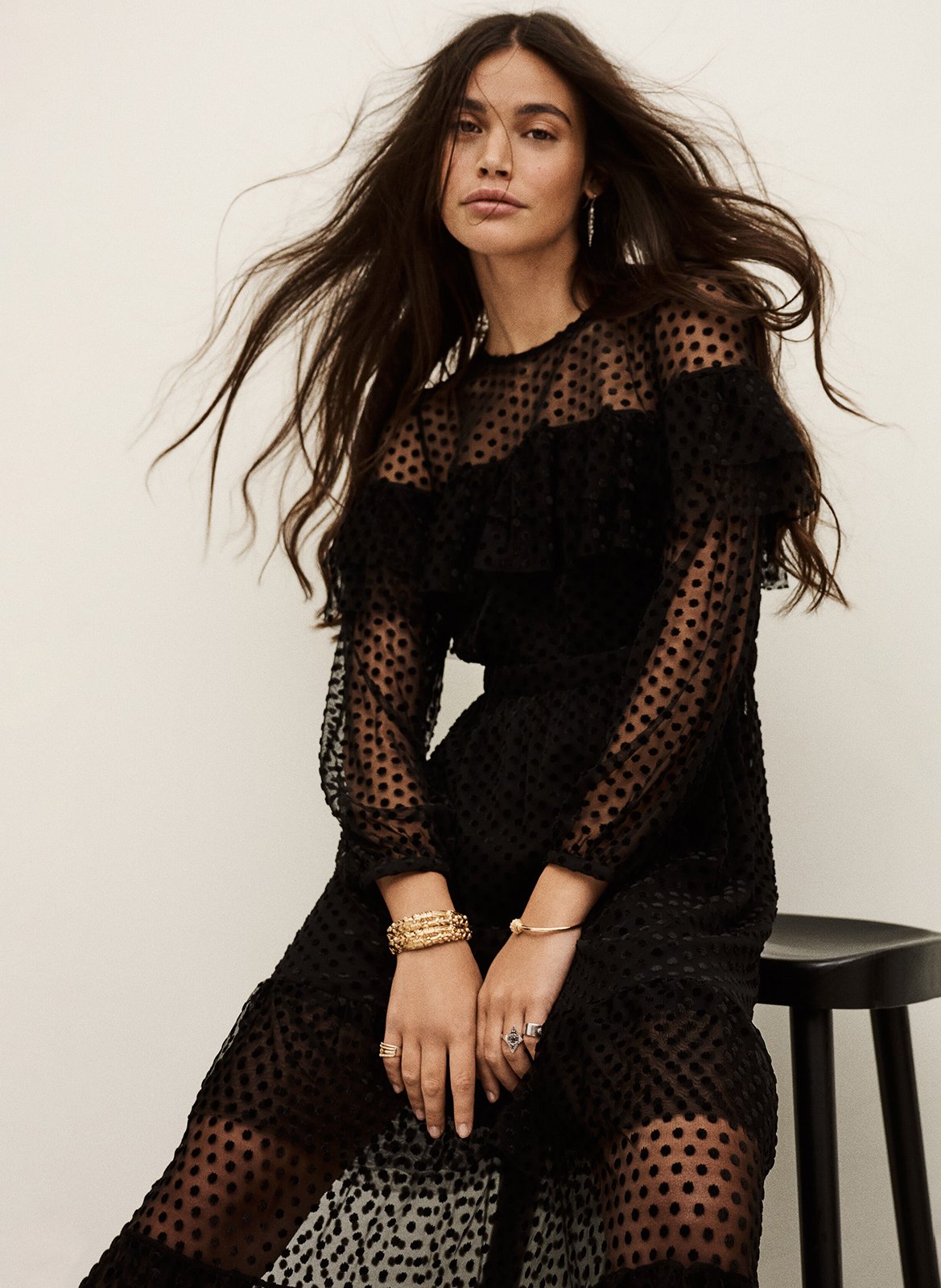 Robe longue col rond à pois BA&SH Noir