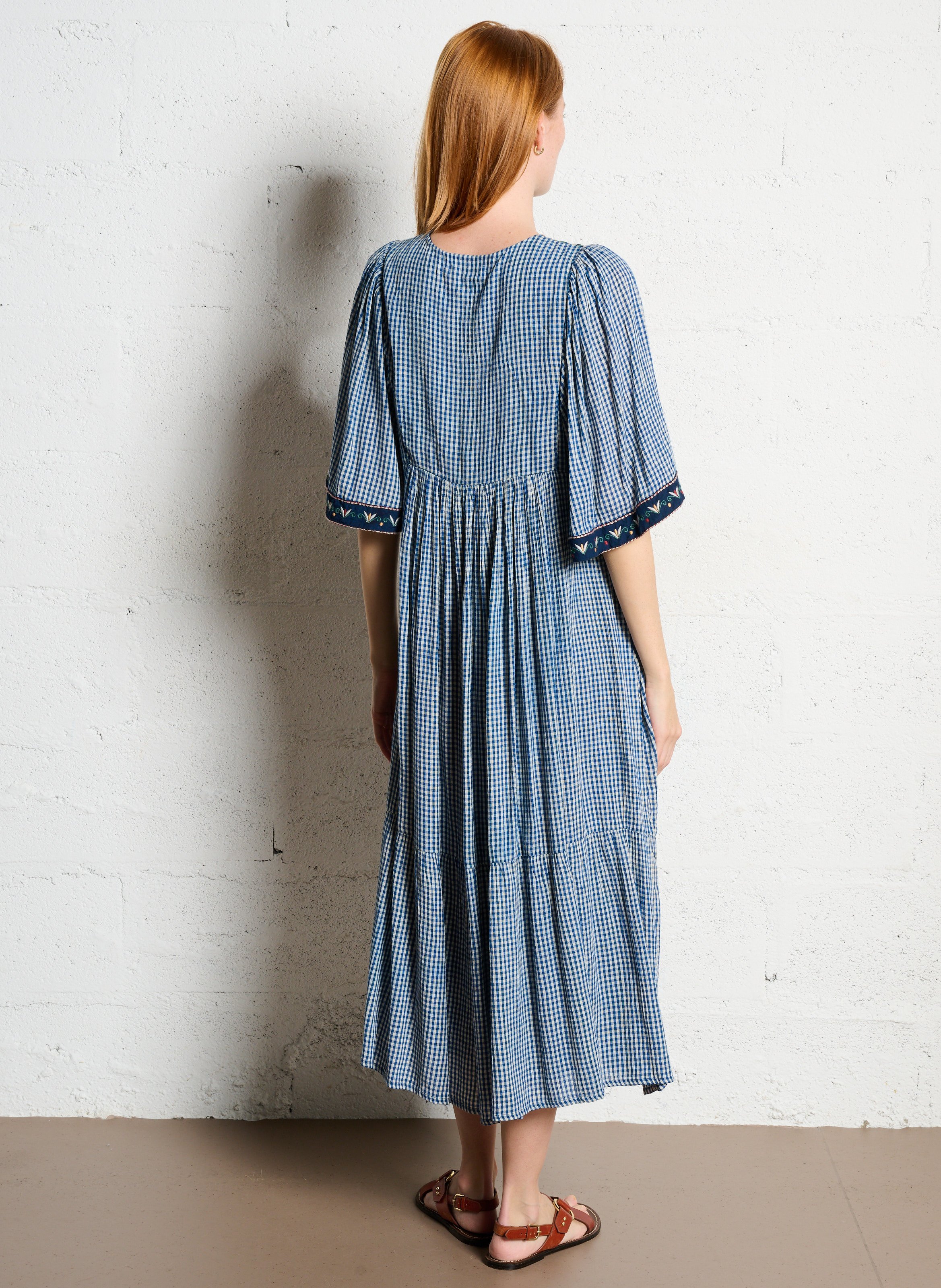 Maxikleid aus Baumwolle mit Henley-Ausschnitt und Print MAISON HOTEL Blau