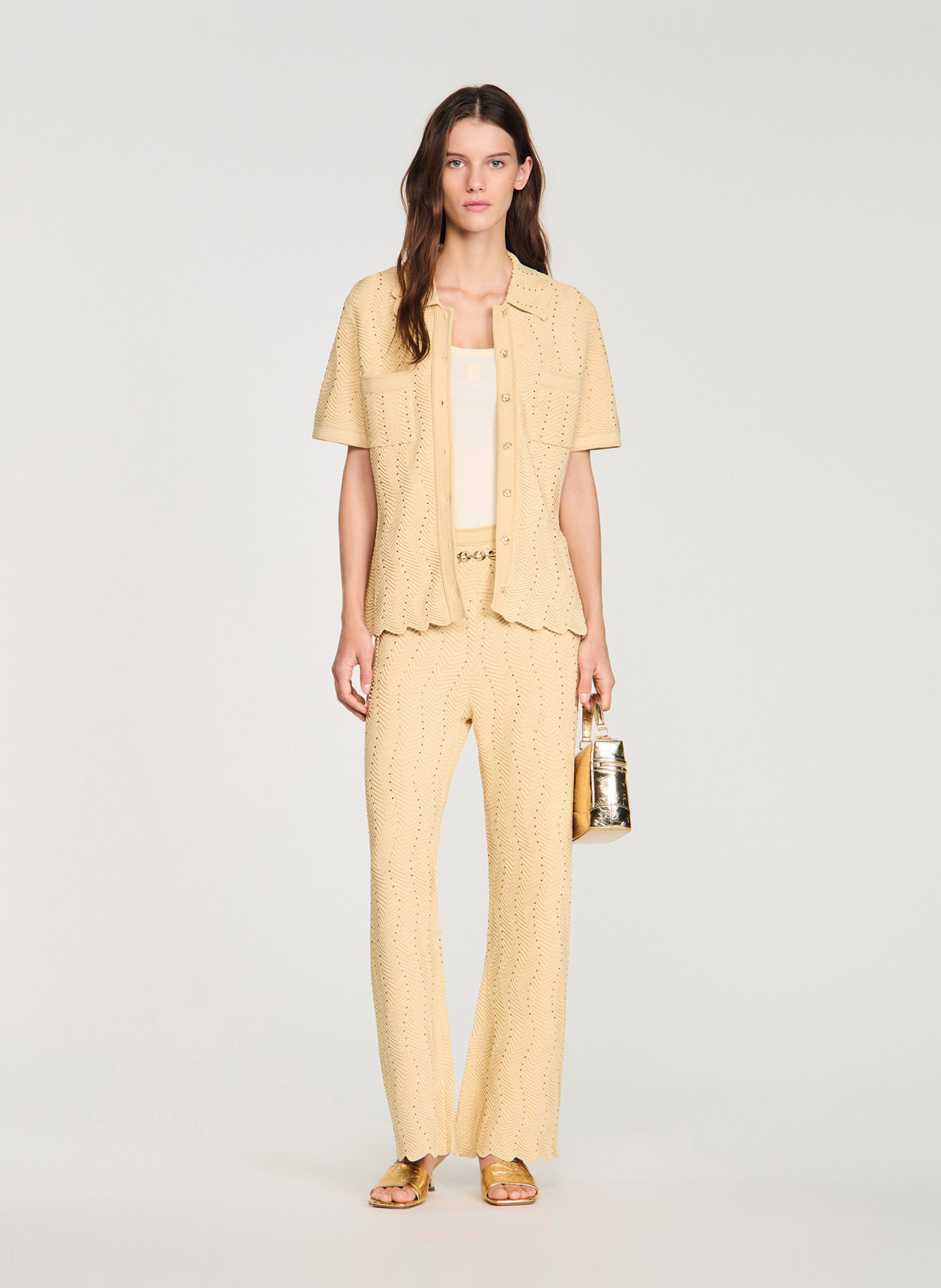 Elasticated straight-leg trousers in fancy knit fabric SANDRO Golden
