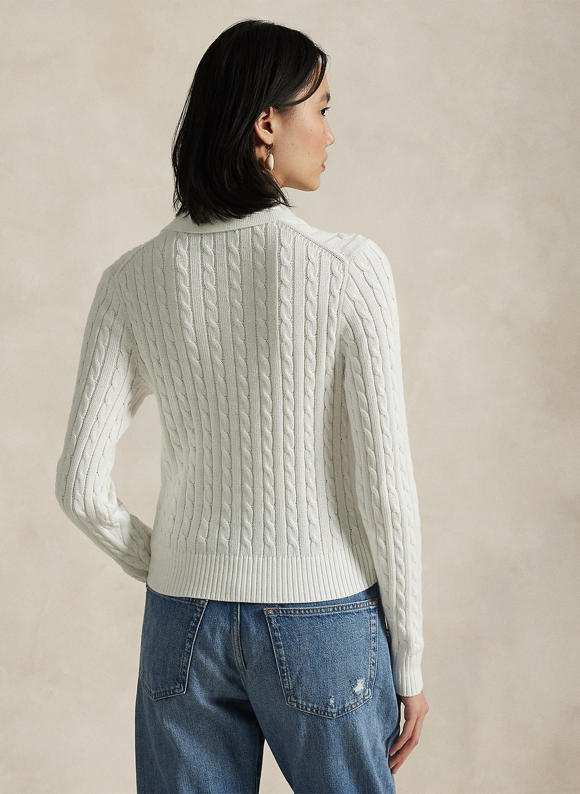 Cardigan ajusté col classique en coton POLO RALPH LAUREN Blanc
