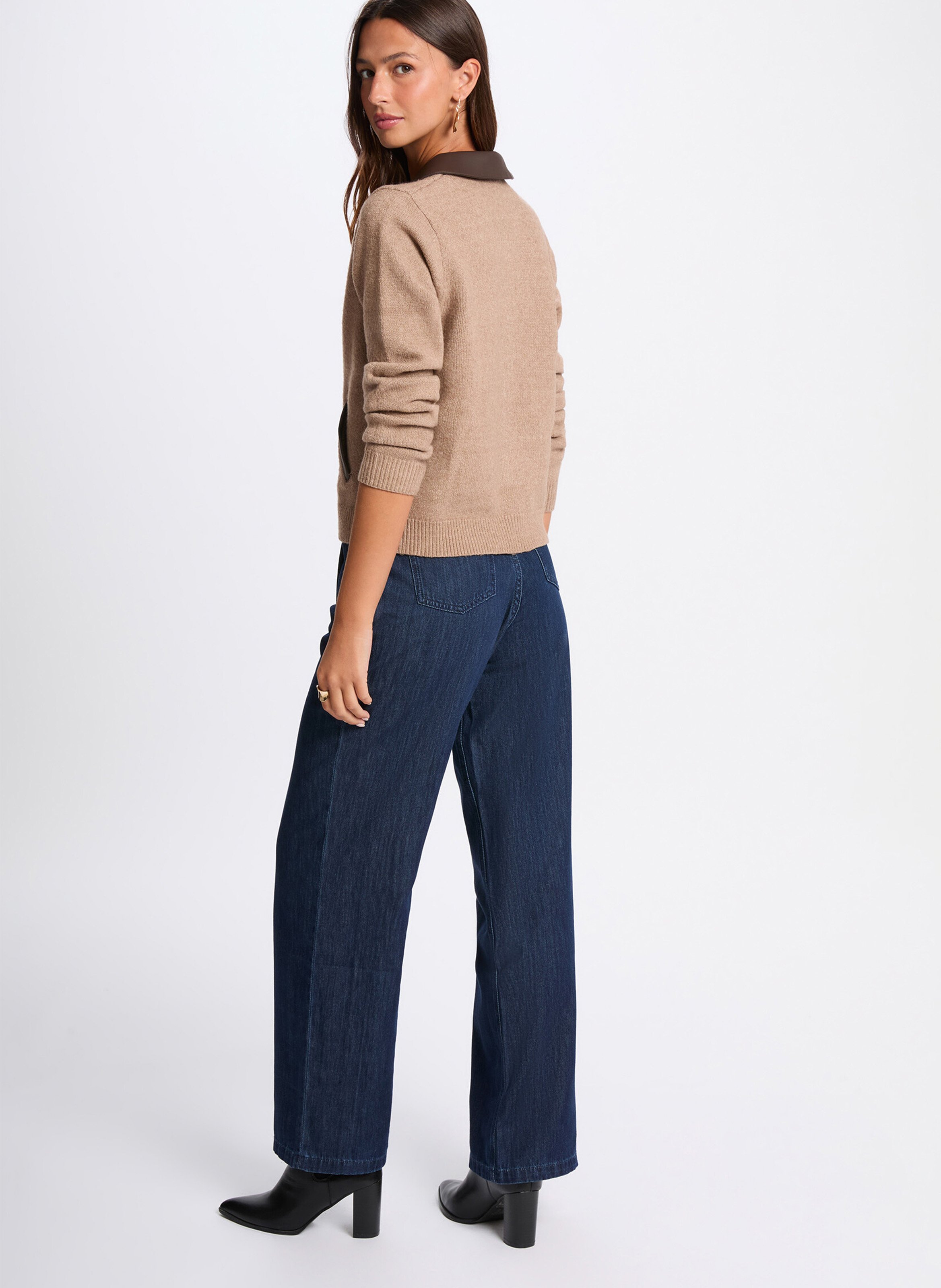 <Cardigan solid buttoned classic collar</cardigan> MORGAN Brown