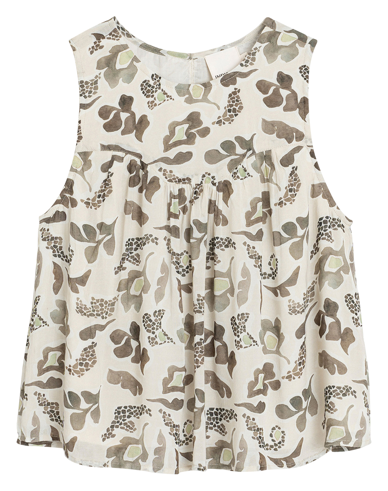 Mouwloze ruime top met print INDI & COLD Kaki