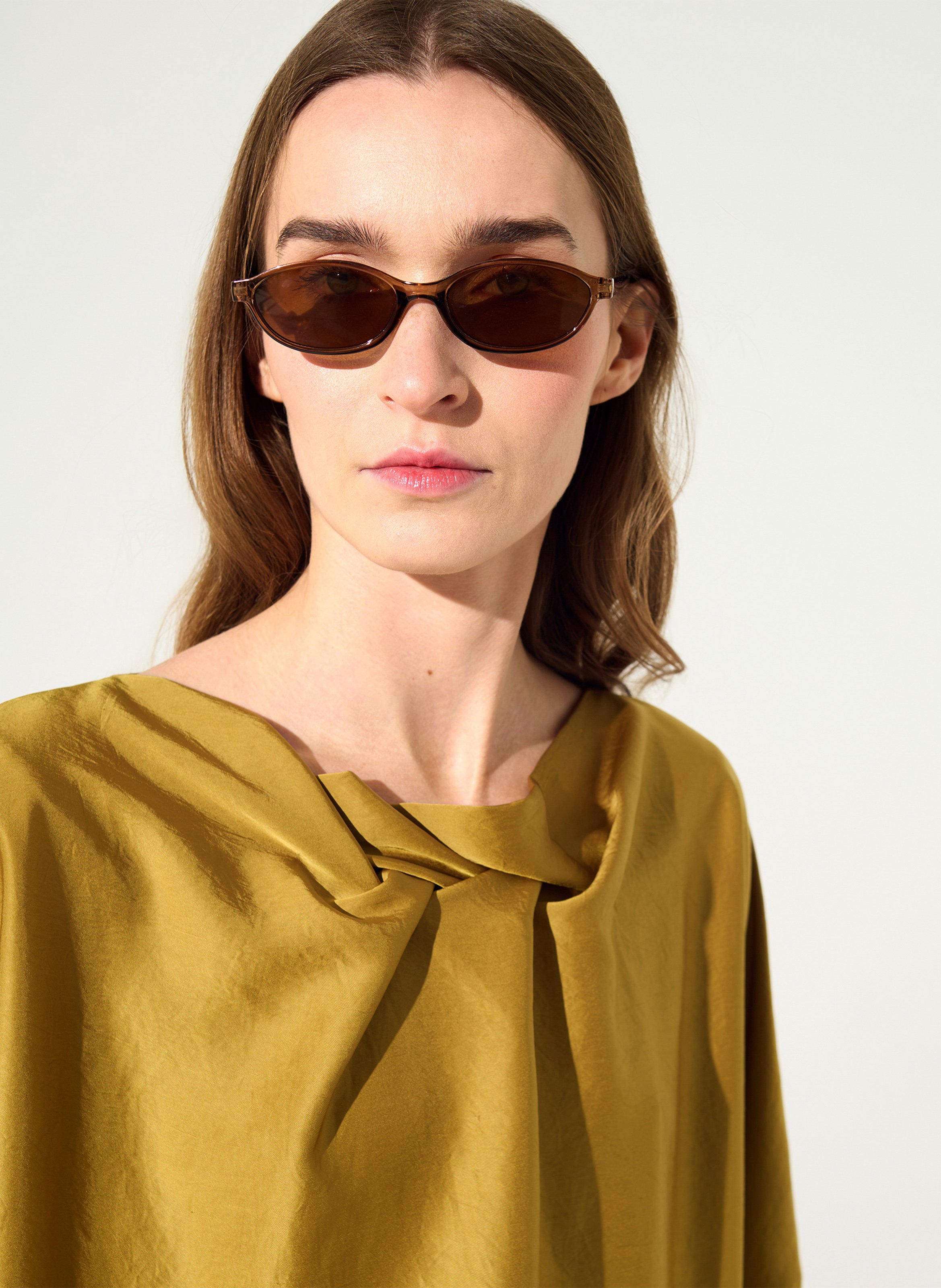 Satin top with asymmetrical neckline COTELAC Yellow