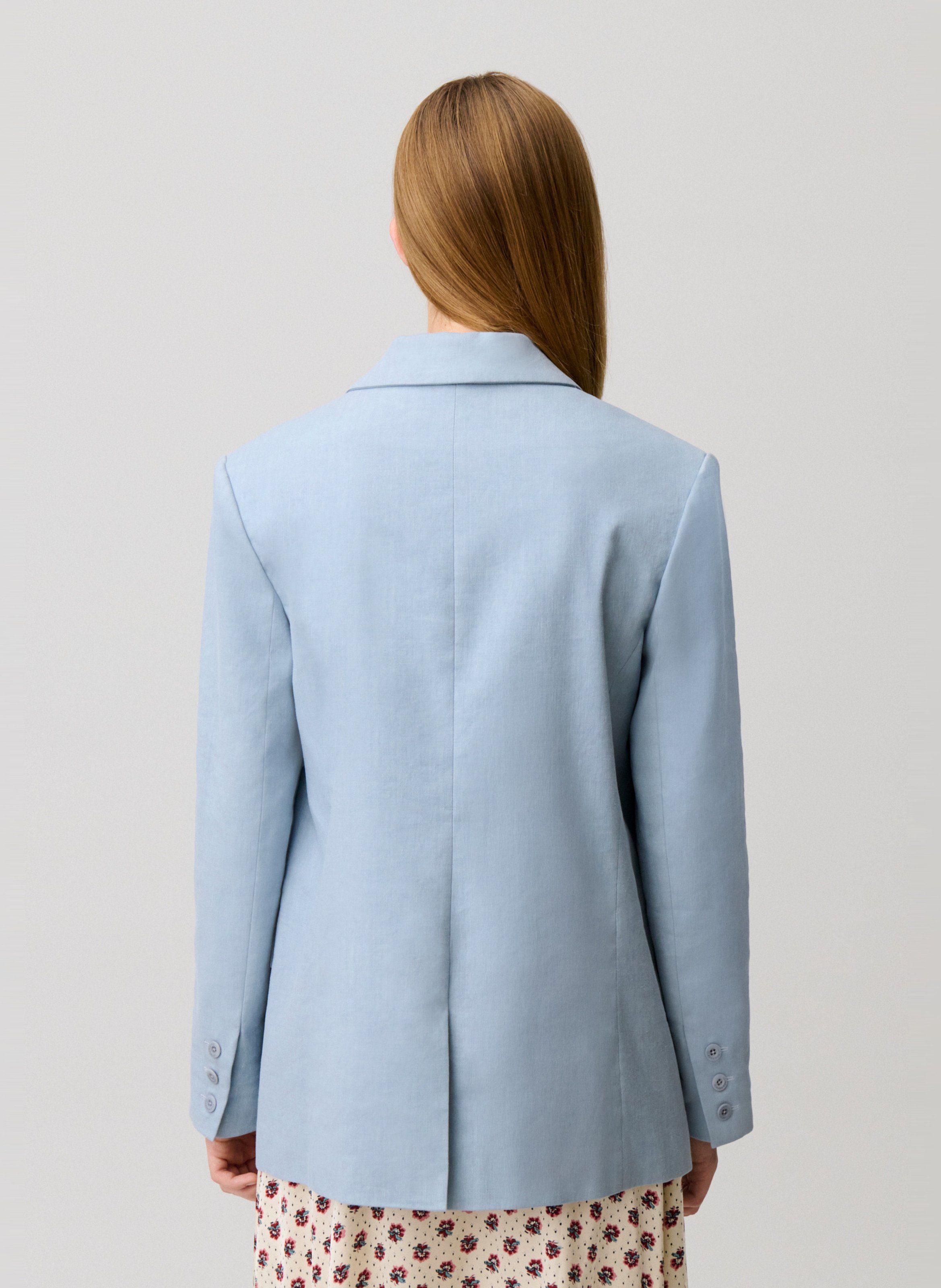 Veste tailleur droite en lin mélangé CLAUDIE PIERLOT Bleu