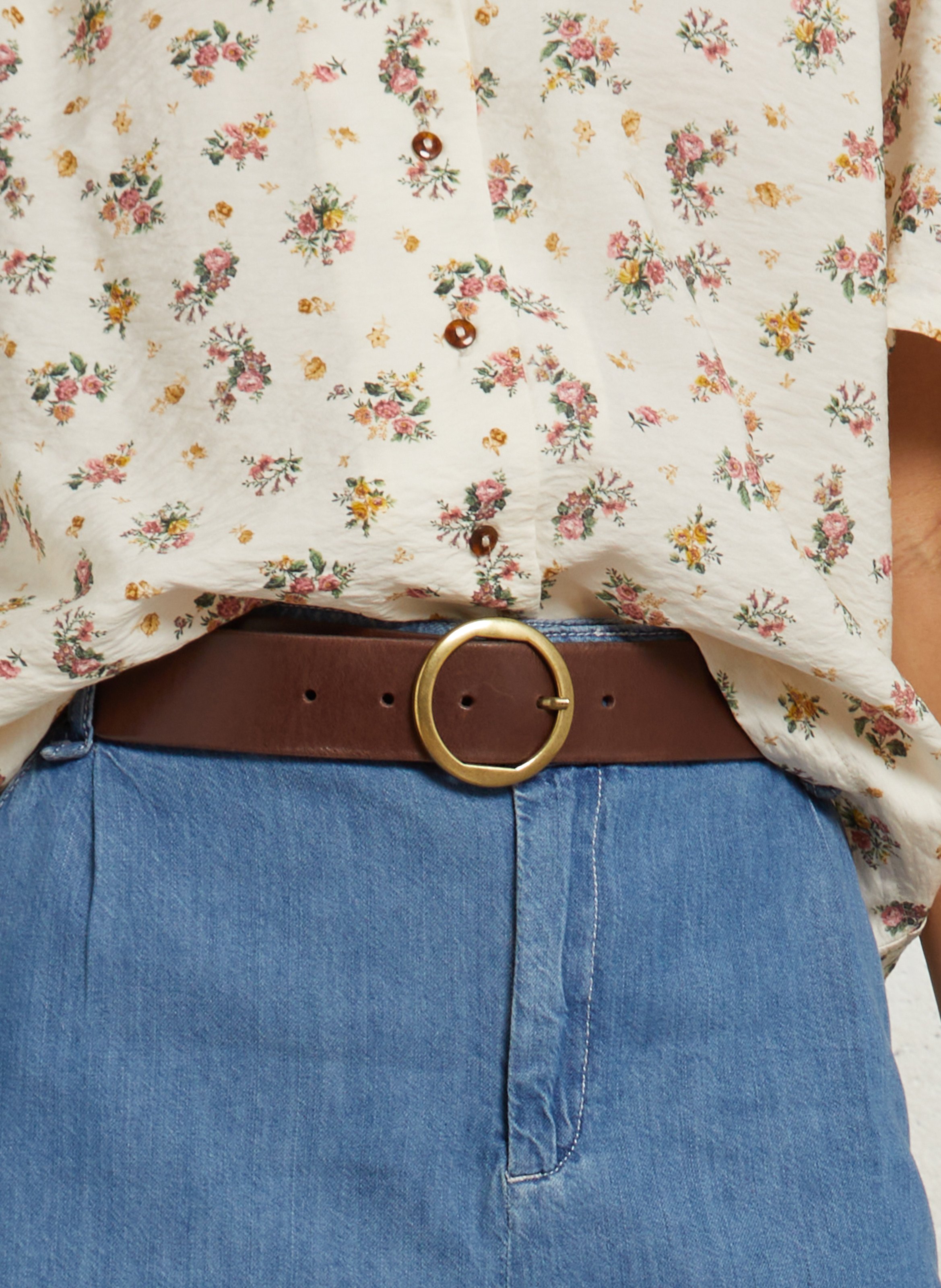 Glad leren ceintuur met gesp MAISON 123 Bruin