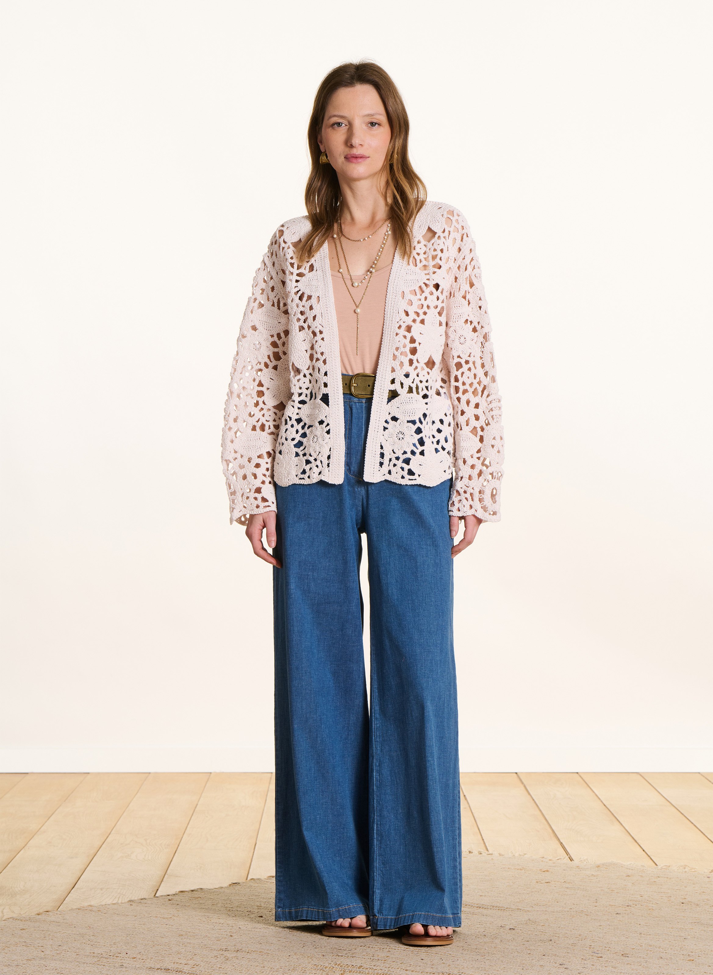 Gilet en crochet en coton bio LA FEE MARABOUTEE Blanc