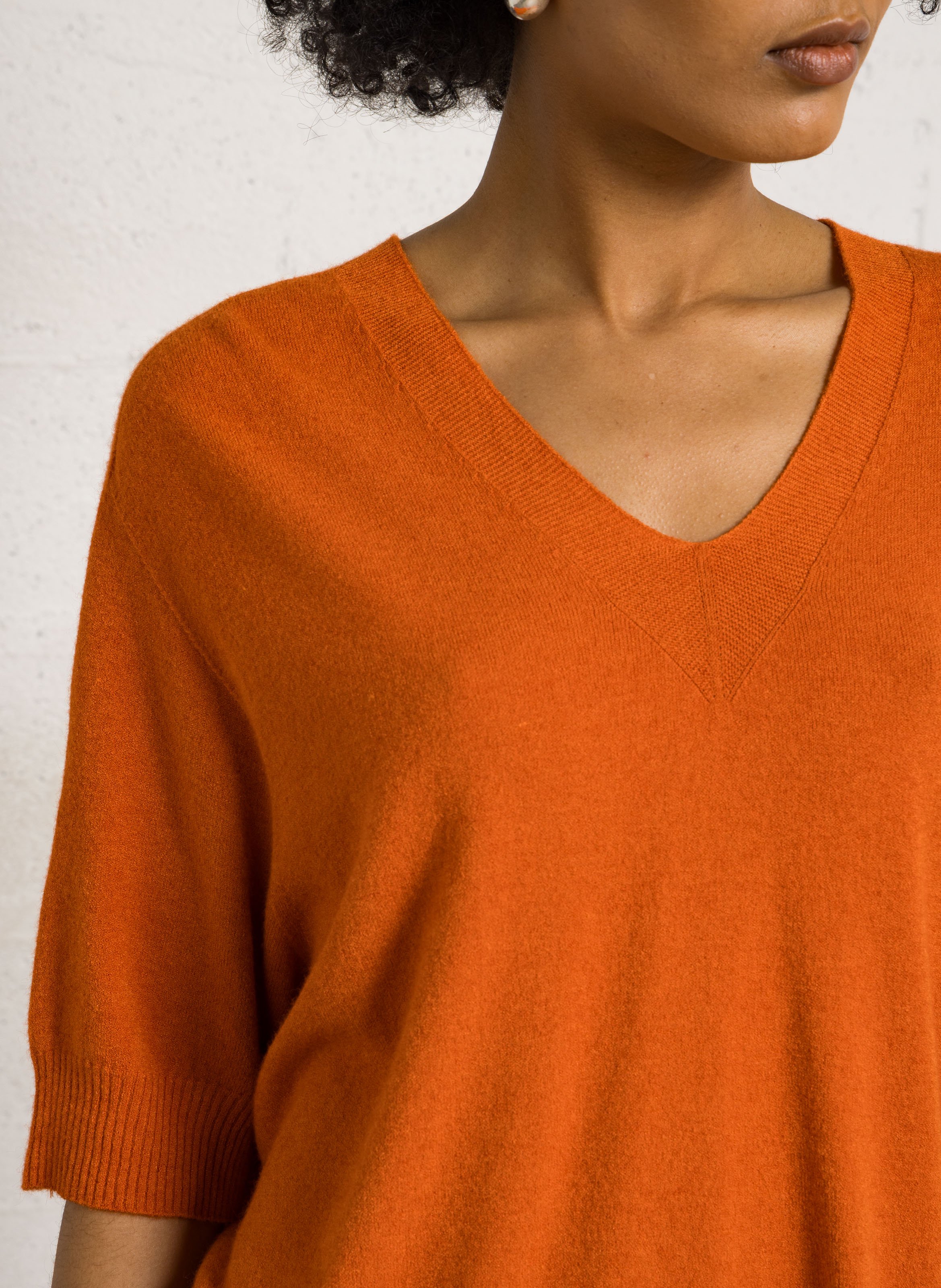 Pull col V ample manches 3/4 IMPERIAL Orange