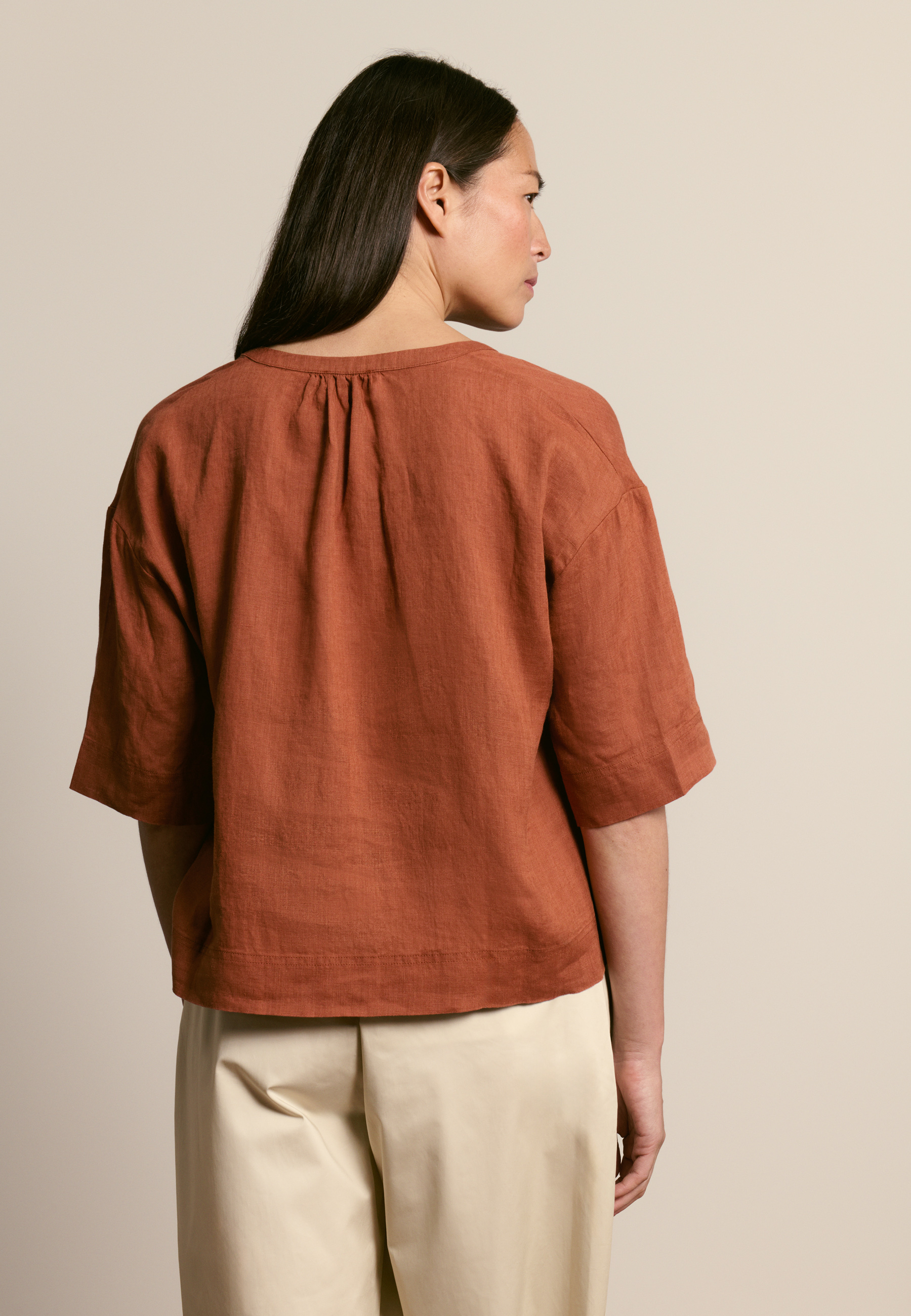 Linen blouse with elbow-length sleeves MAISON MONTAGUT Brown
