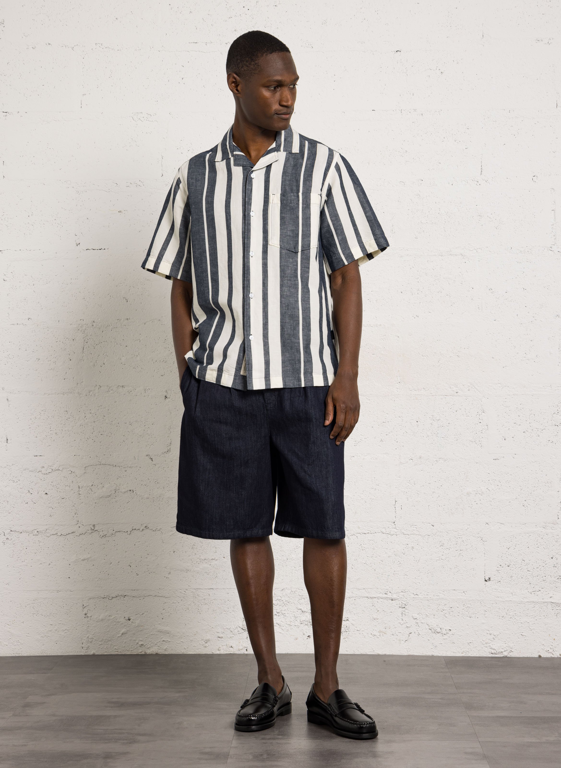 Chemise droite rayée en lin mélangé MINIMUM Multicolore