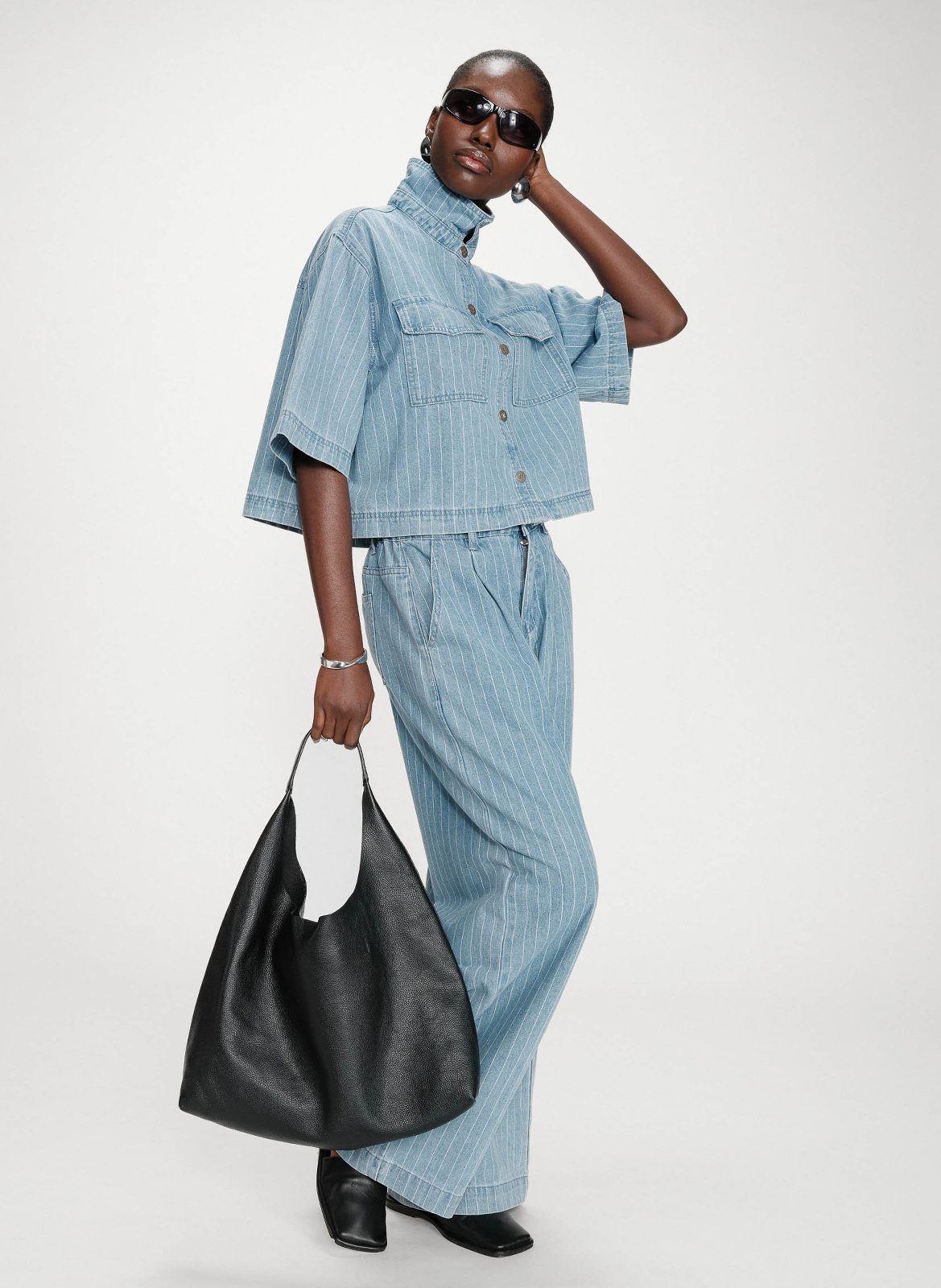 Oversized Striped Denim Shirt GRACE ET MILA Blue