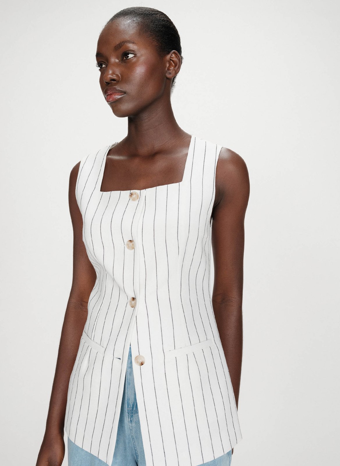 Sleeveless Button-Up Tailored Top GRACE ET MILA White
