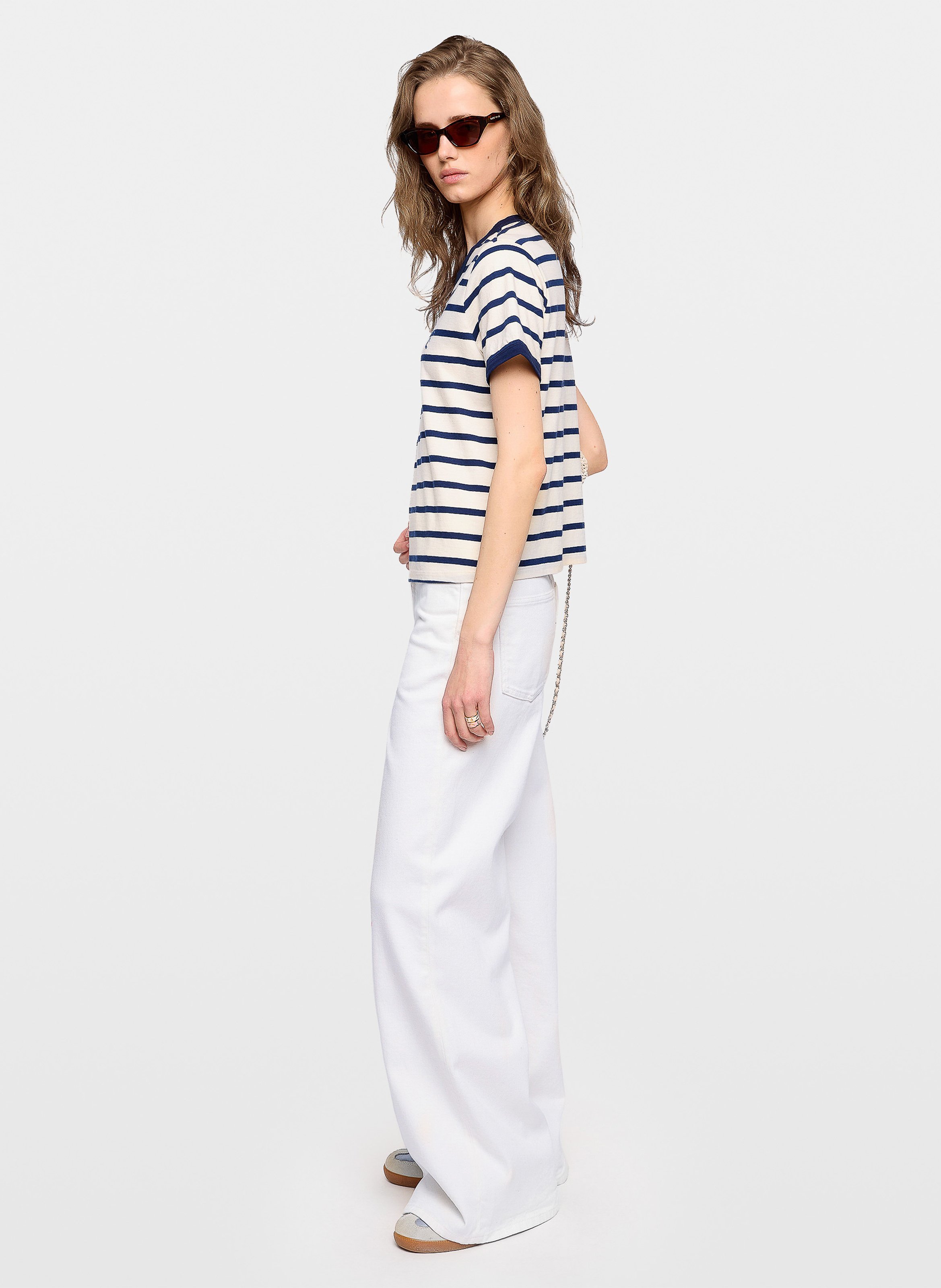 Tee-shirt droit col rond rayé en coton bio ZADIG&VOLTAIRE White