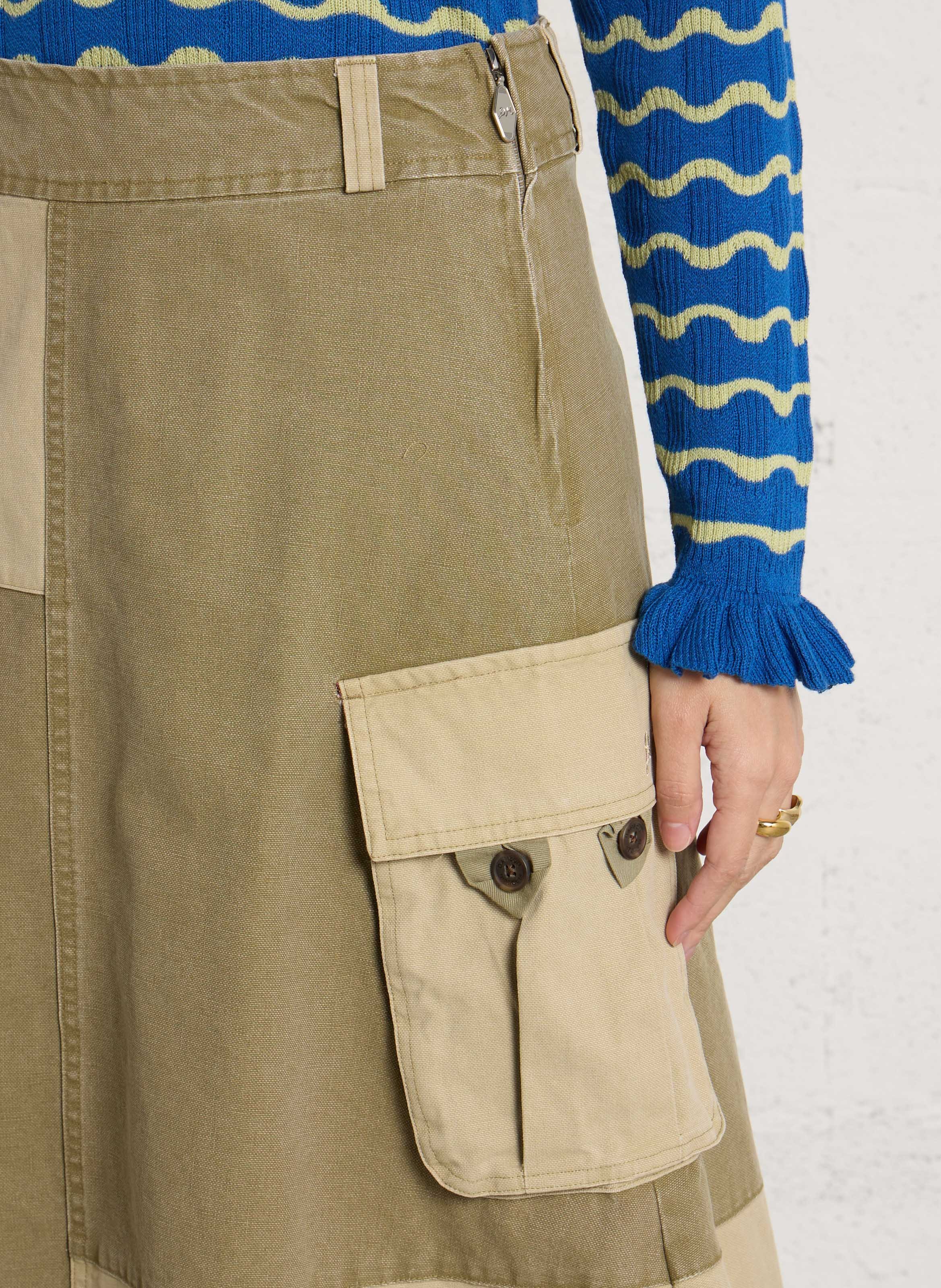 Organic cotton A-line midi skirt Green