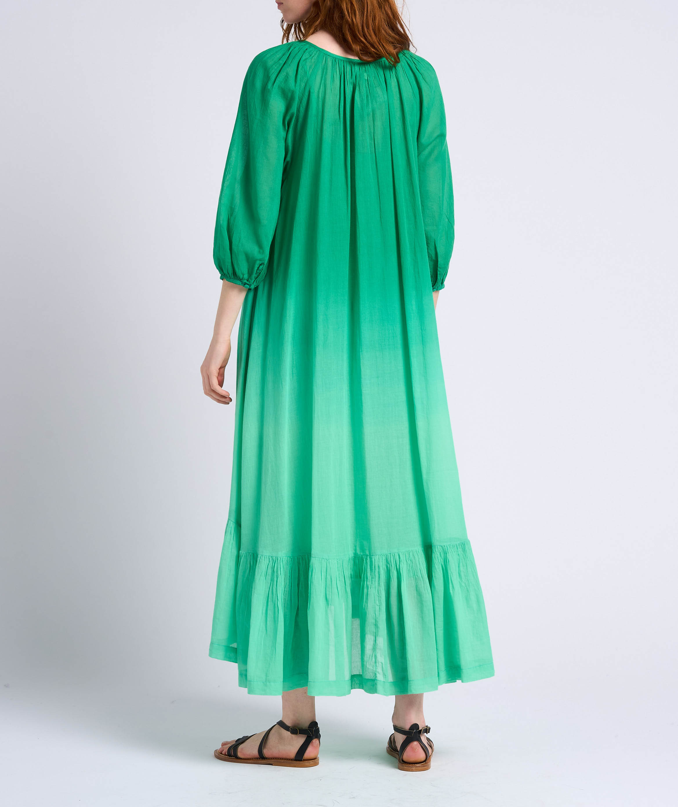 Robe longue ample avec fronces en coton SWILDENS Vert
