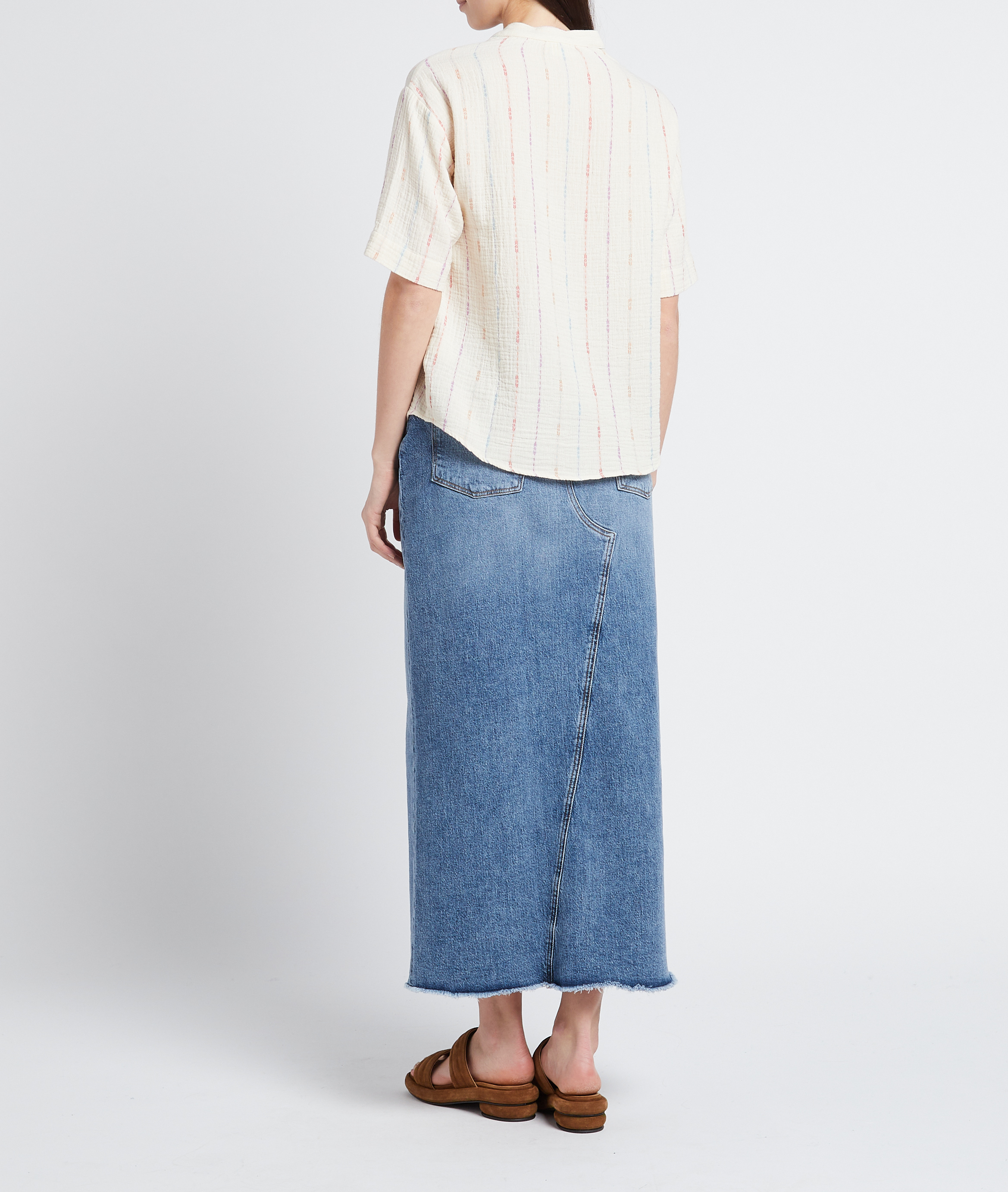 Straight cotton-blend V-neck top HARTFORD White