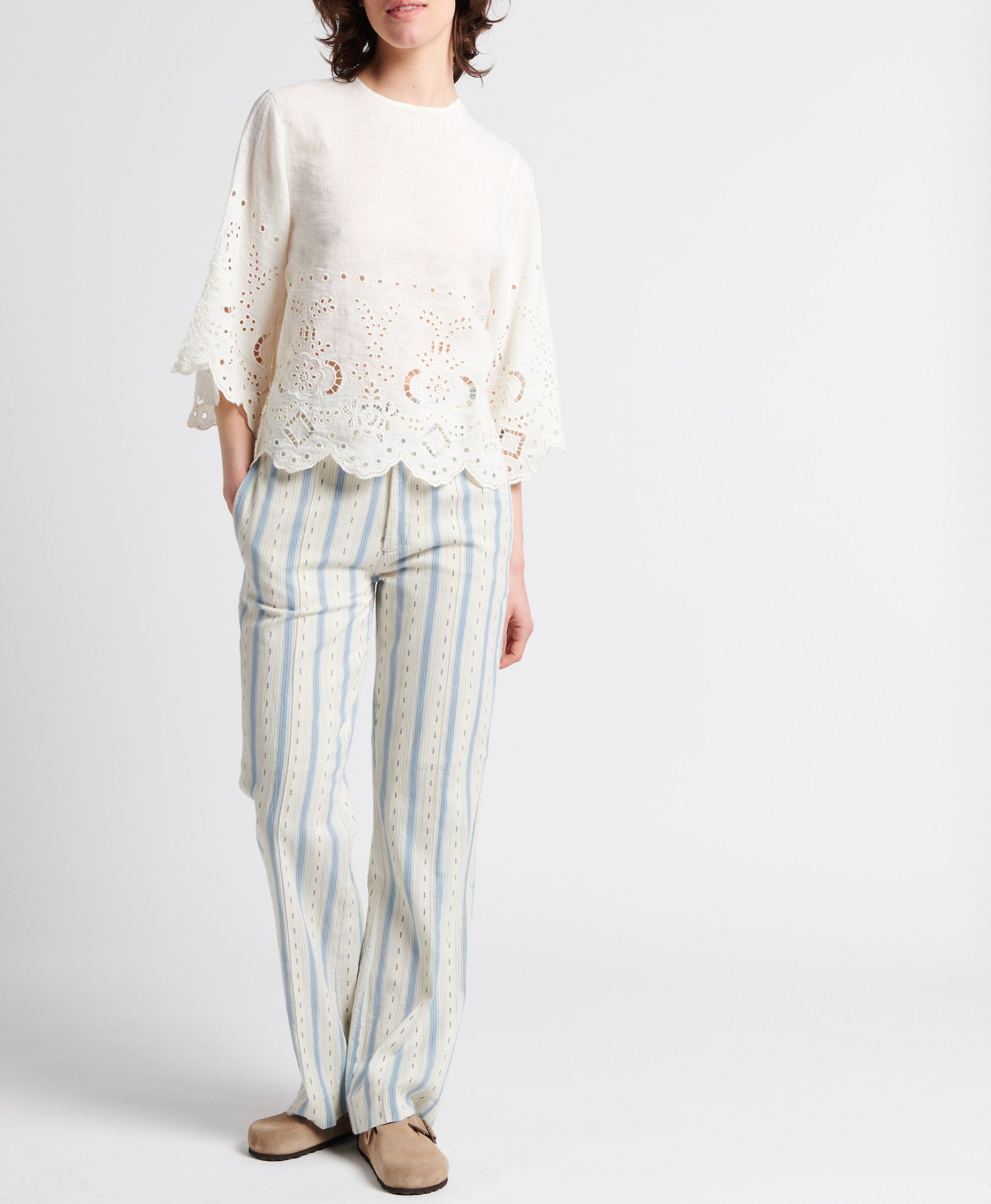 Blouse ample ajourée en lin LAURENCE BRAS Blanc