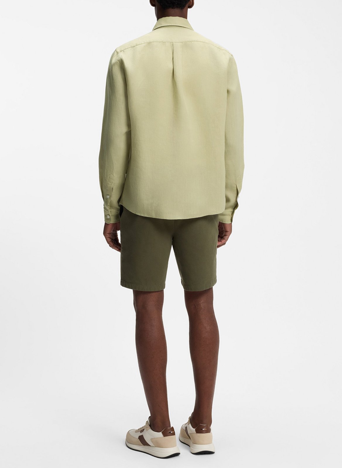 Classic-neck linen shirt | Khaki BOSS Men