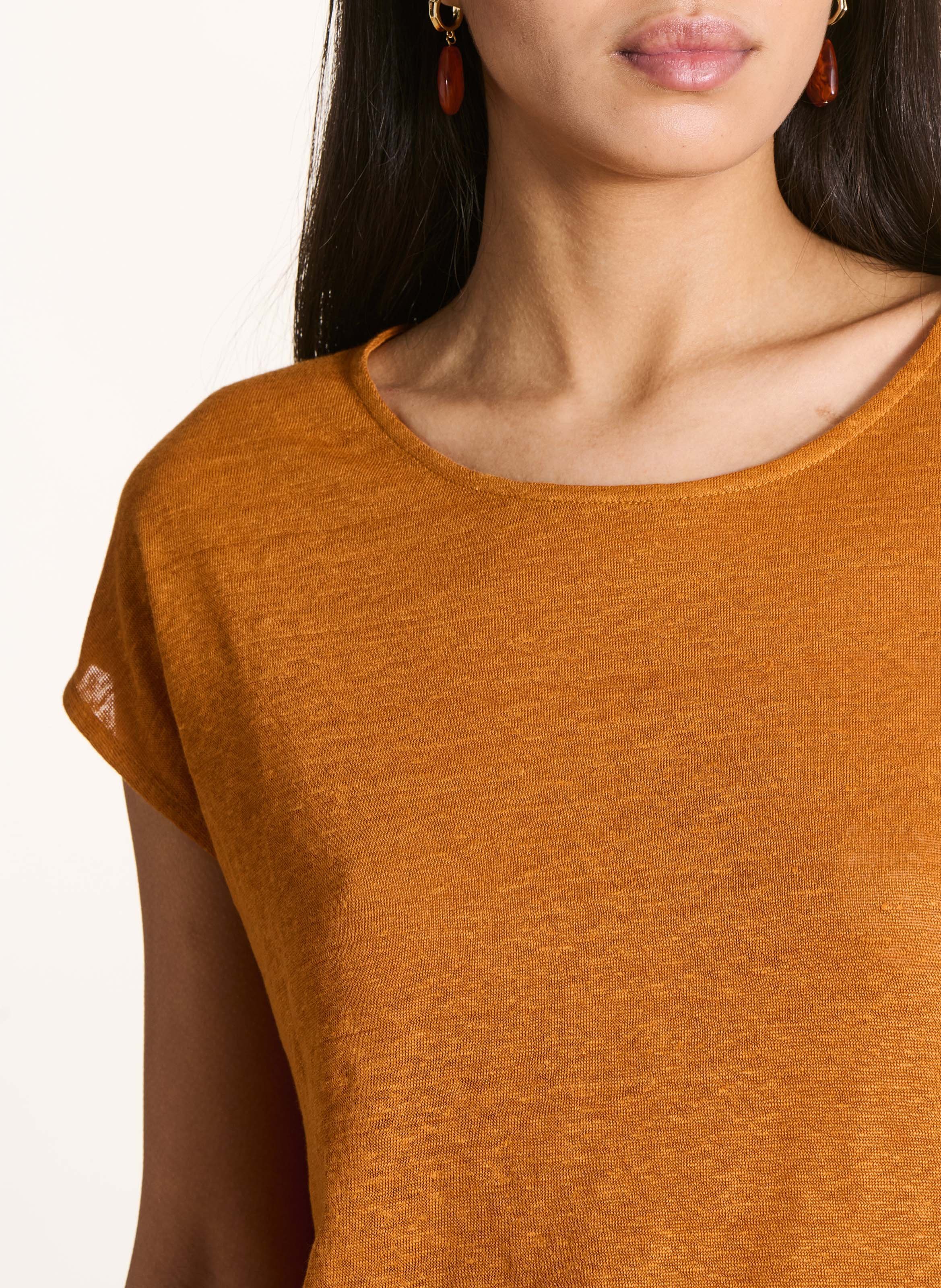 Tee-shirt droit chiné en lin LA FEE MARABOUTEE Braun