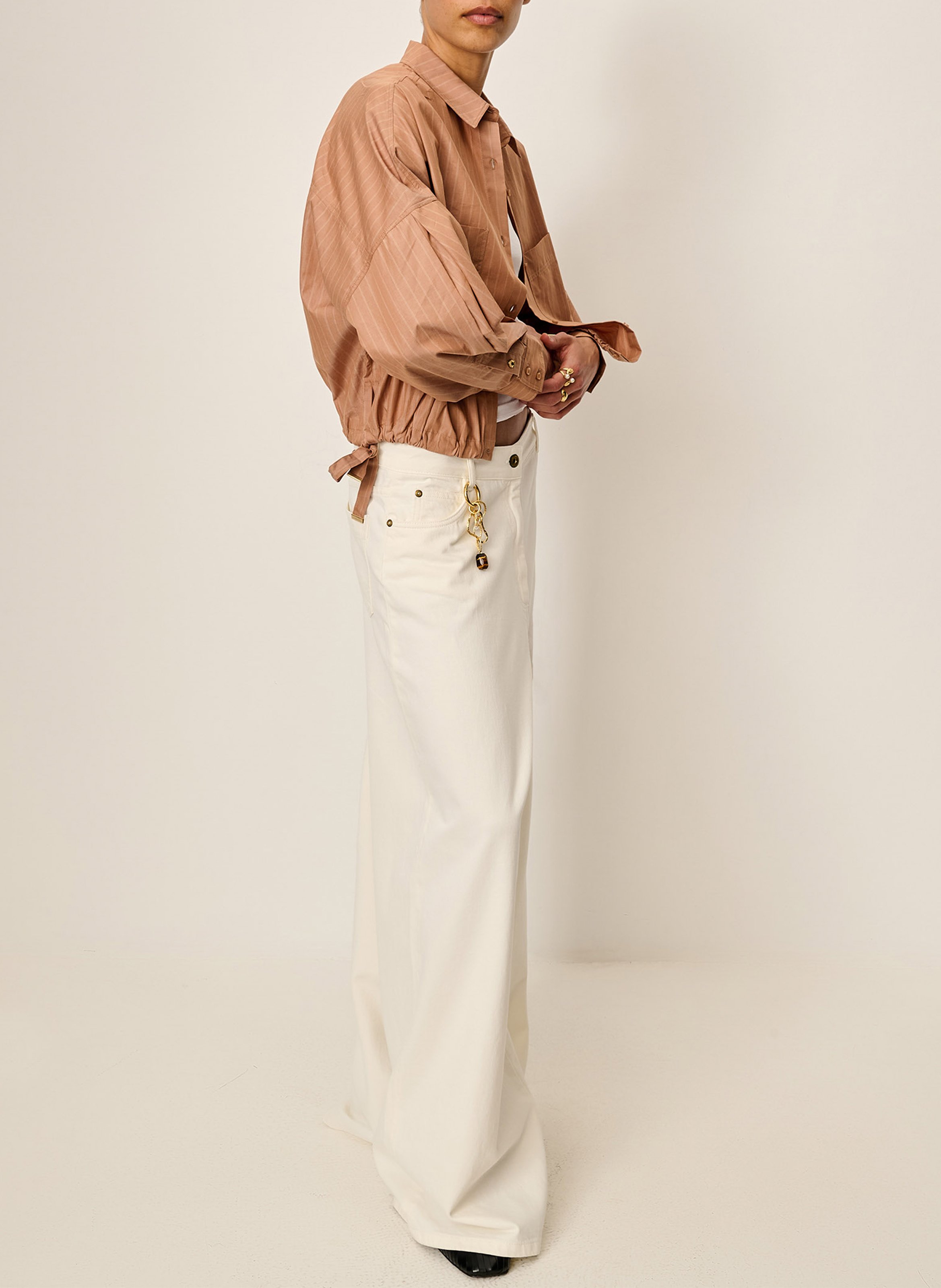 Bluse aus Baumwoll-Mix mit klassischem Kragen SESSUN Beige