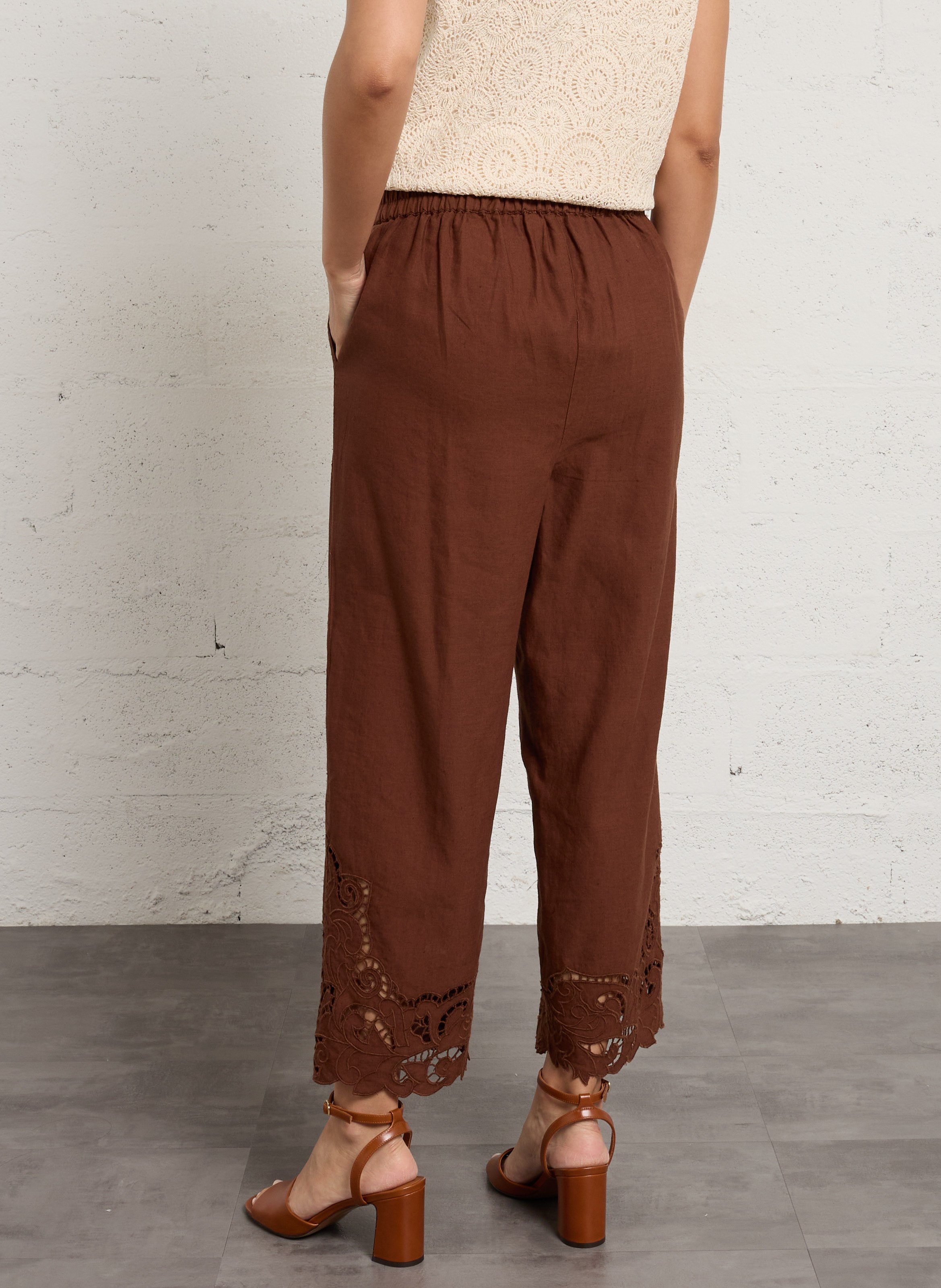 Pantalon droit en coton et lin SUD EXPRESS Marron