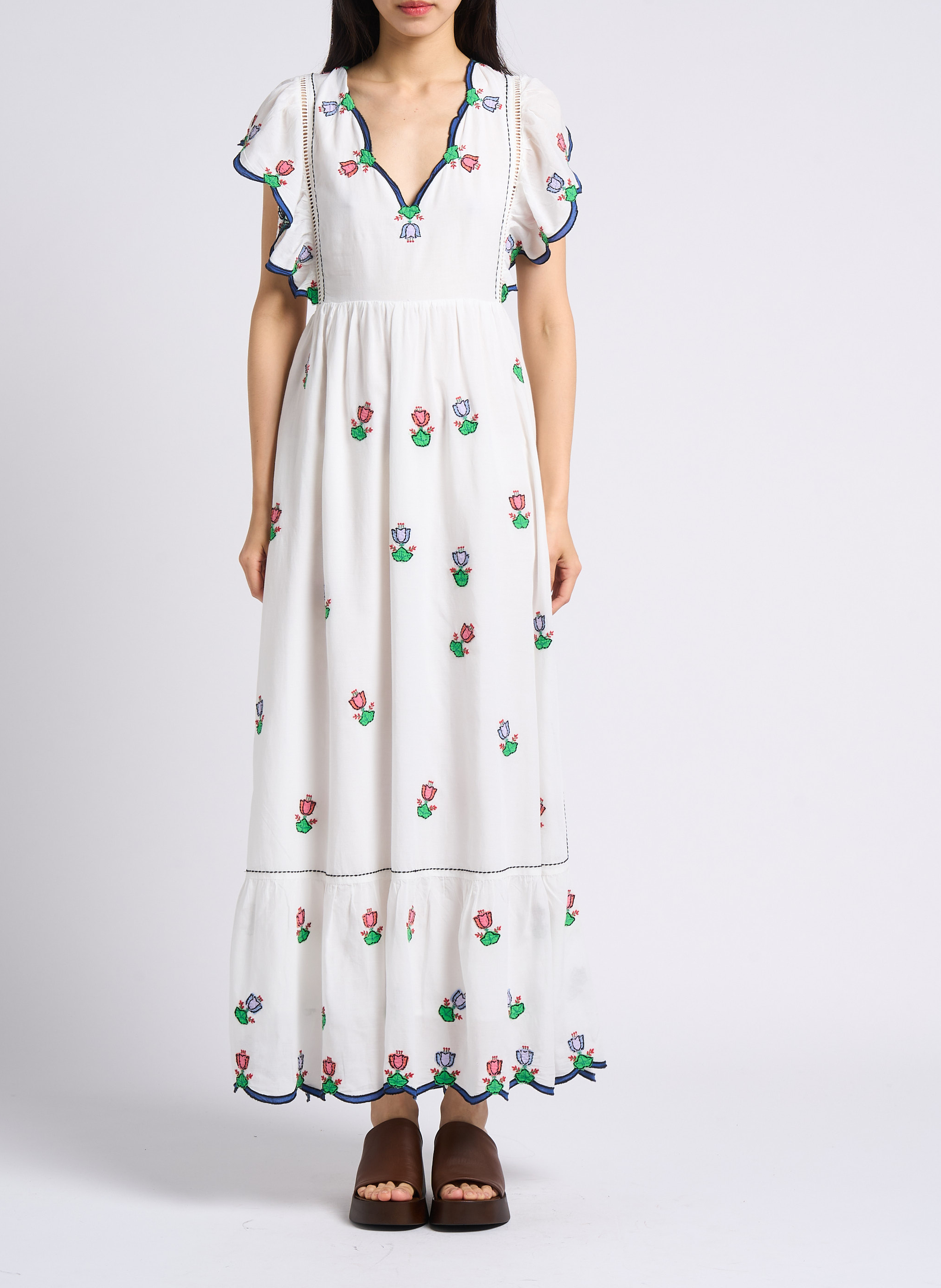 Long fitted dress with floral embroidery PAUL AND JOE White
