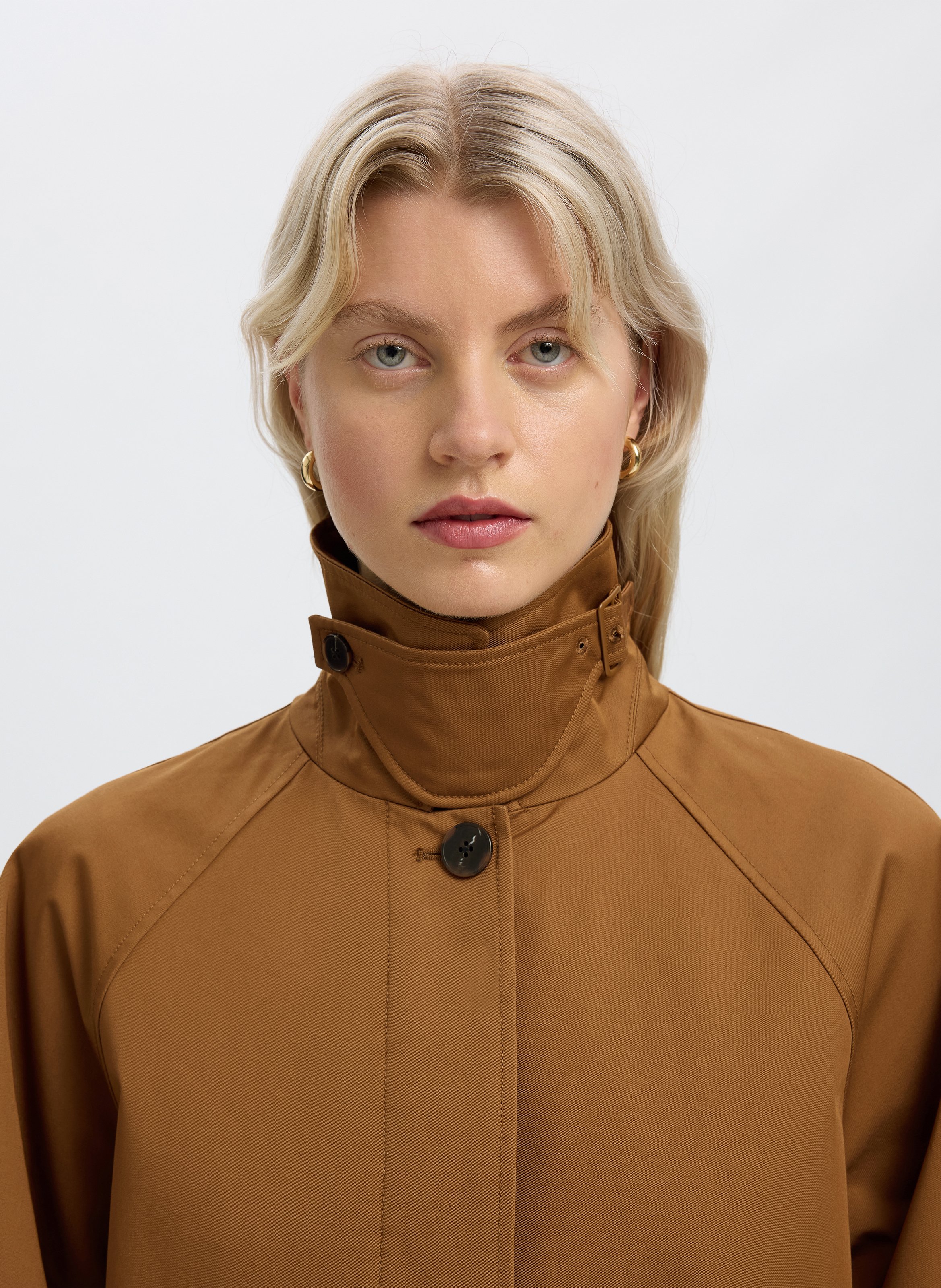 Manteau long oversize en coton recyclé SELECTED Marron