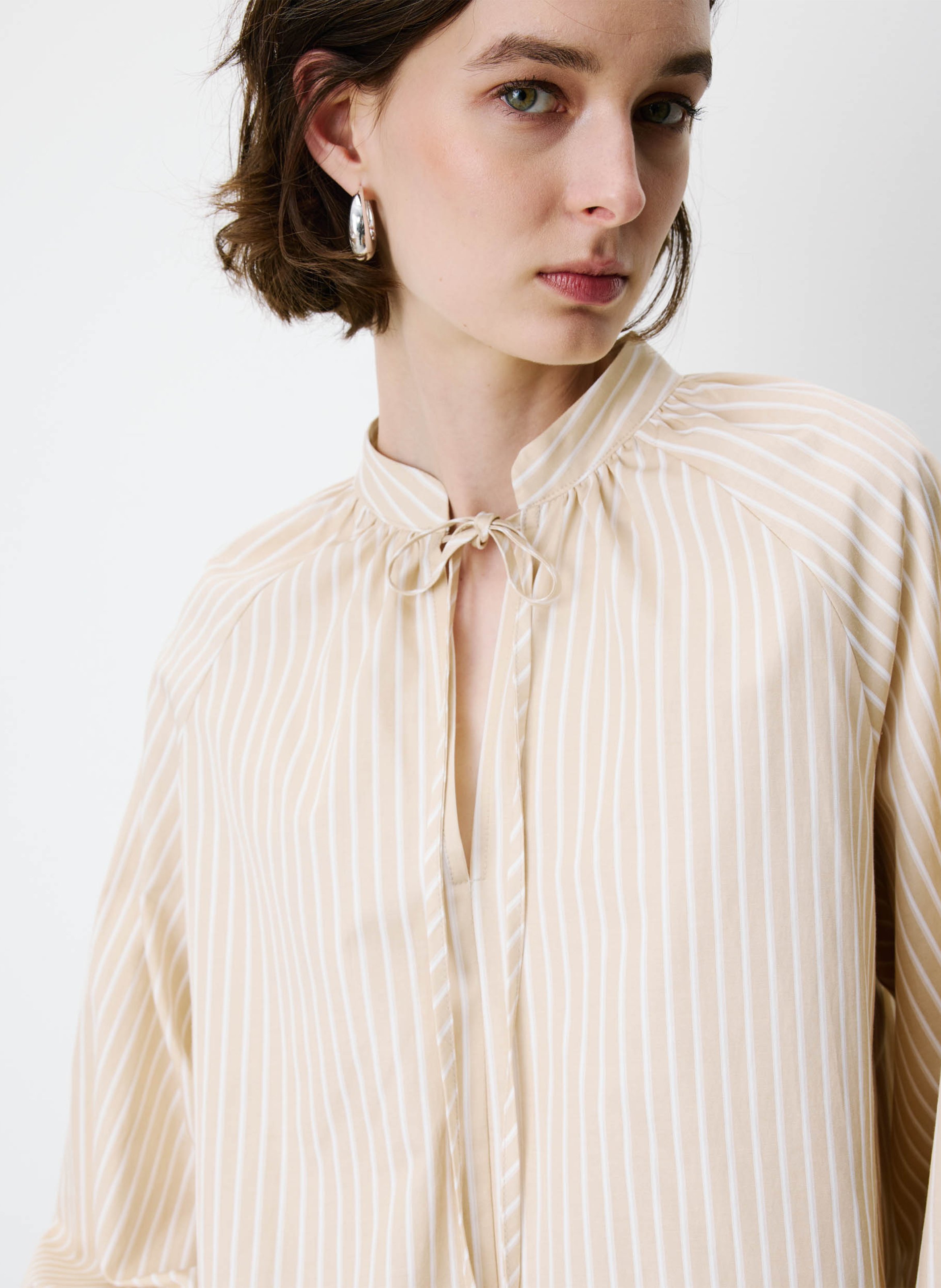 Oversized round neck striped blouse GRACE ET MILA Beige