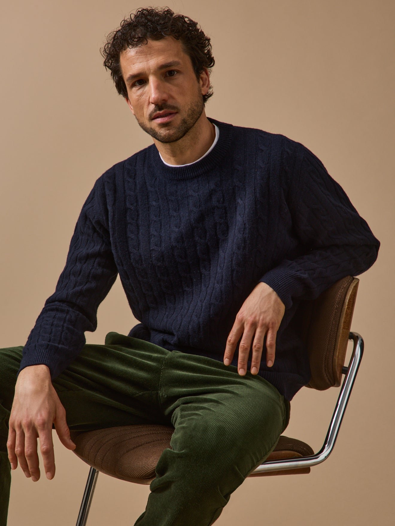 Pull torsades  en laine CYRILLUS Bleu