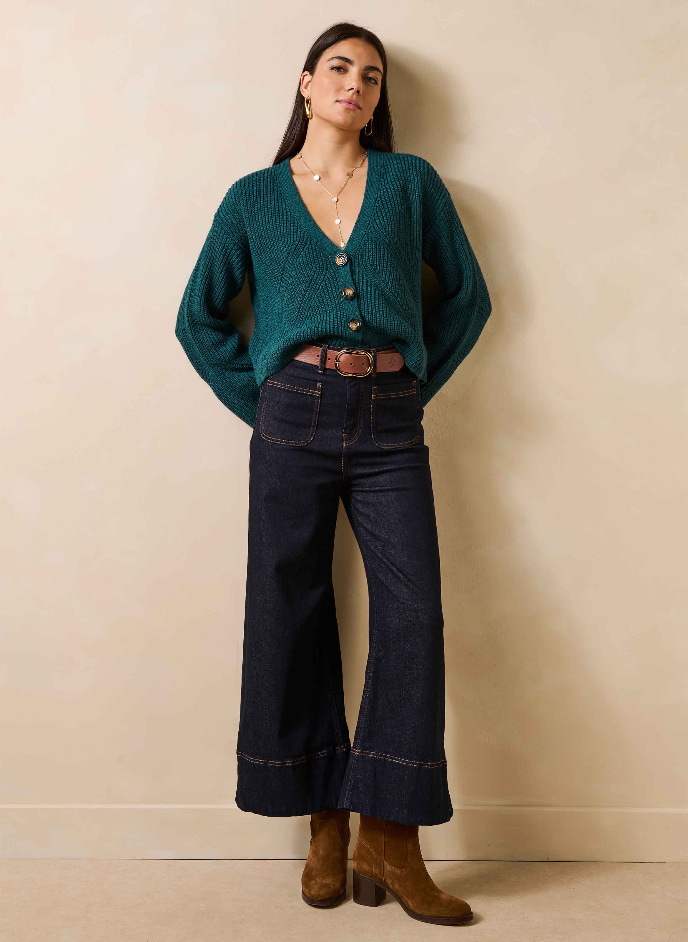 Ruim vest met V-hals LA FEE MARABOUTEE Blauw