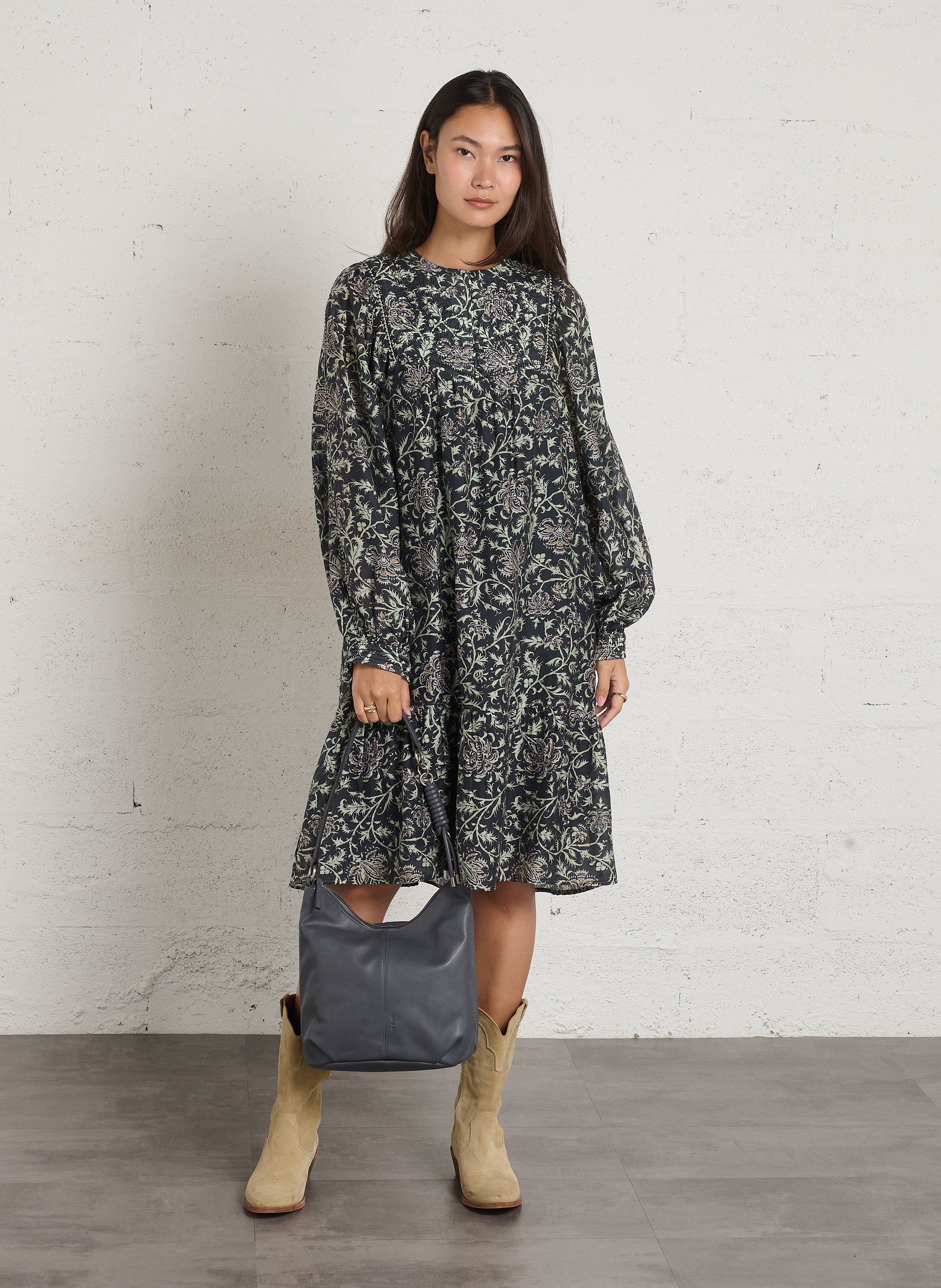 Robe courte imprimée à manches longues SEE U SOON Noir