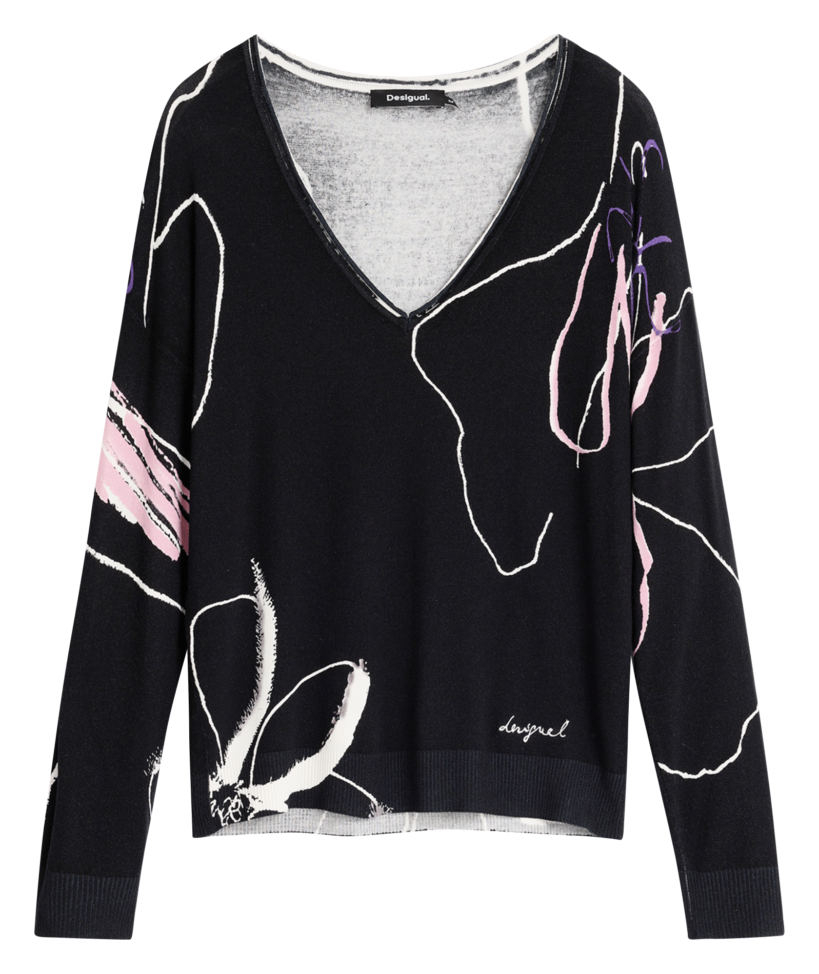 Pull col V  DESIGUAL Noir