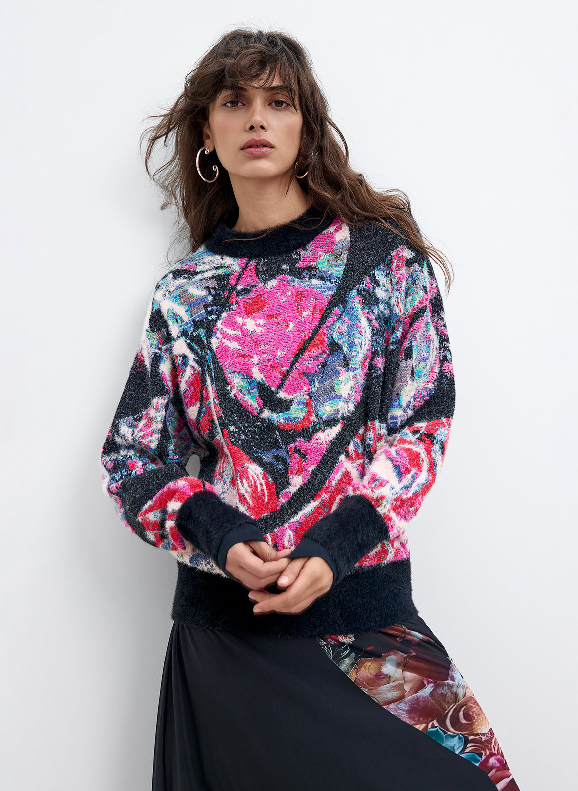 Pull col rond en coton mélangé DESIGUAL Noir