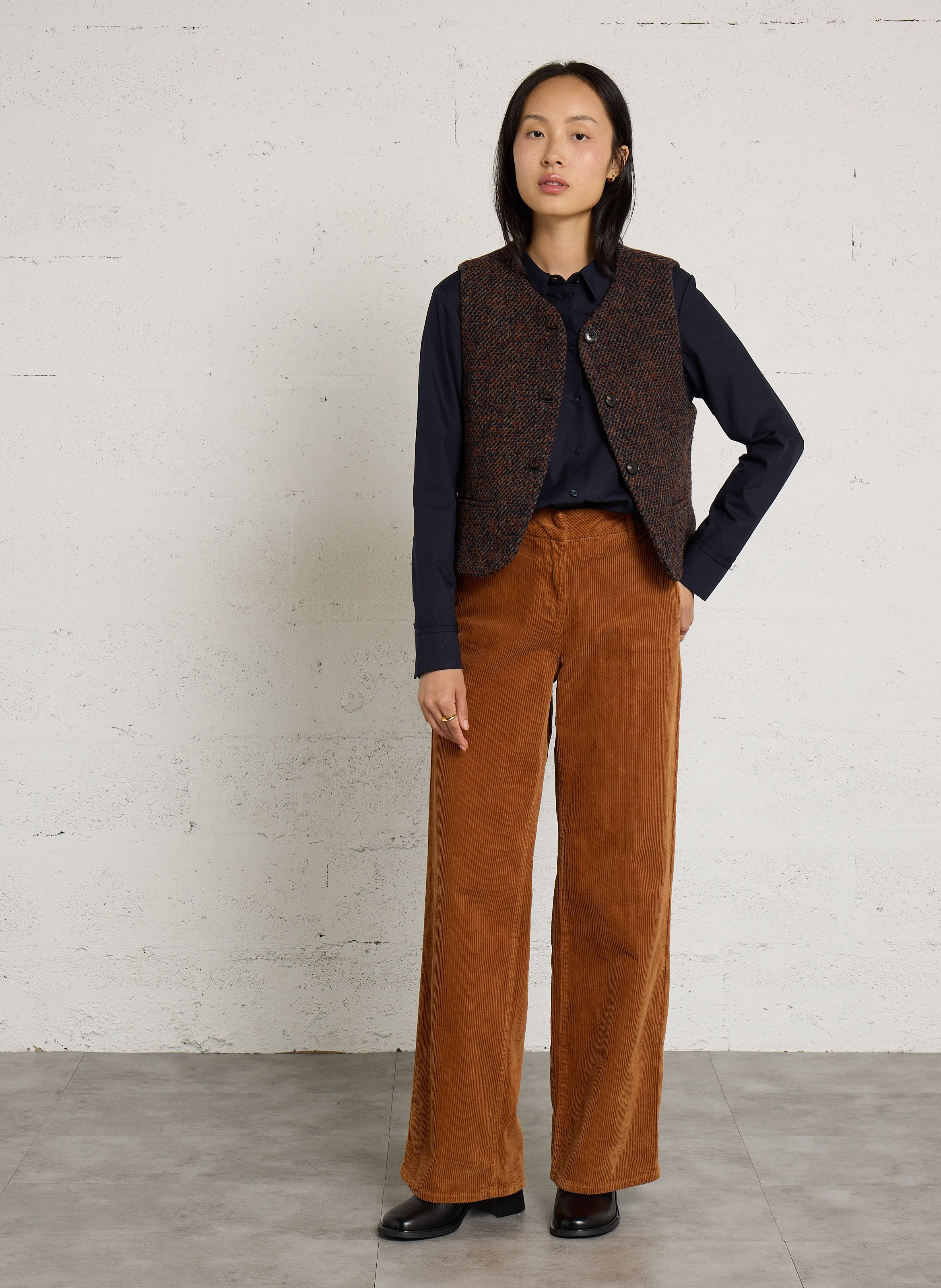 Rechte, katoenen blouse met klassieke kraag IKKS Blauw