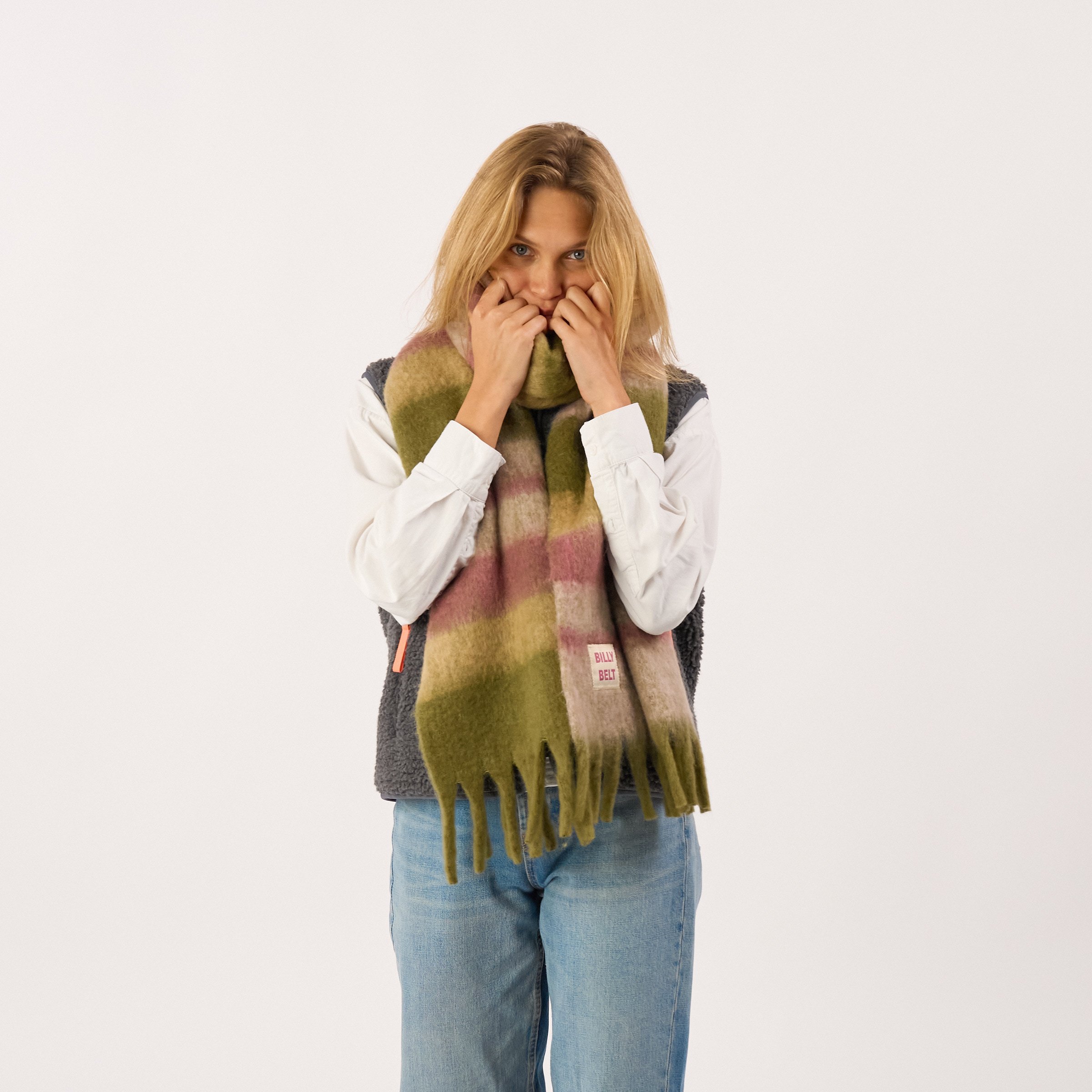 Wide wool scarf BILLYBELT Khaki