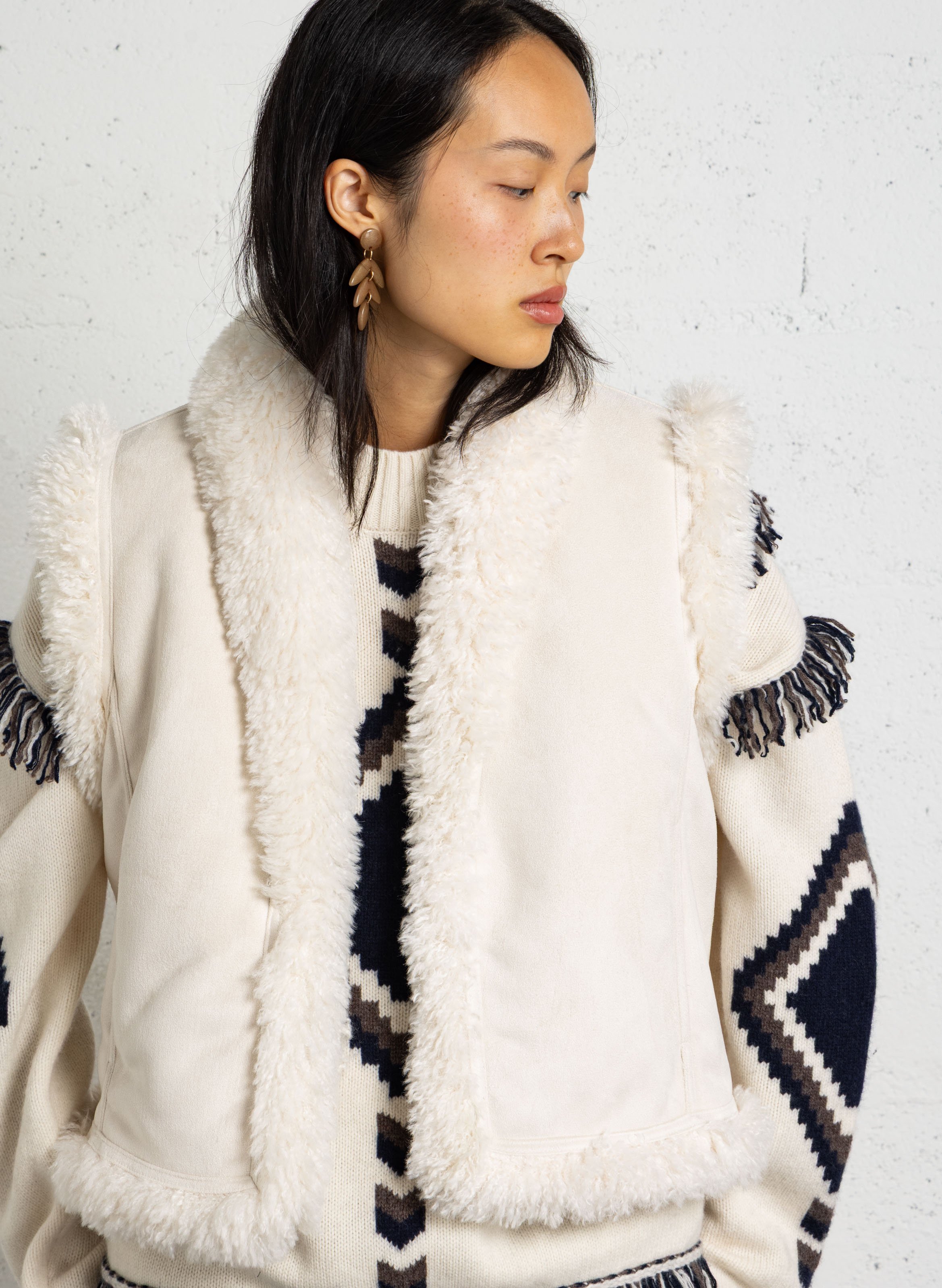 Sleeveless faux fur-effect coat SUD EXPRESS White