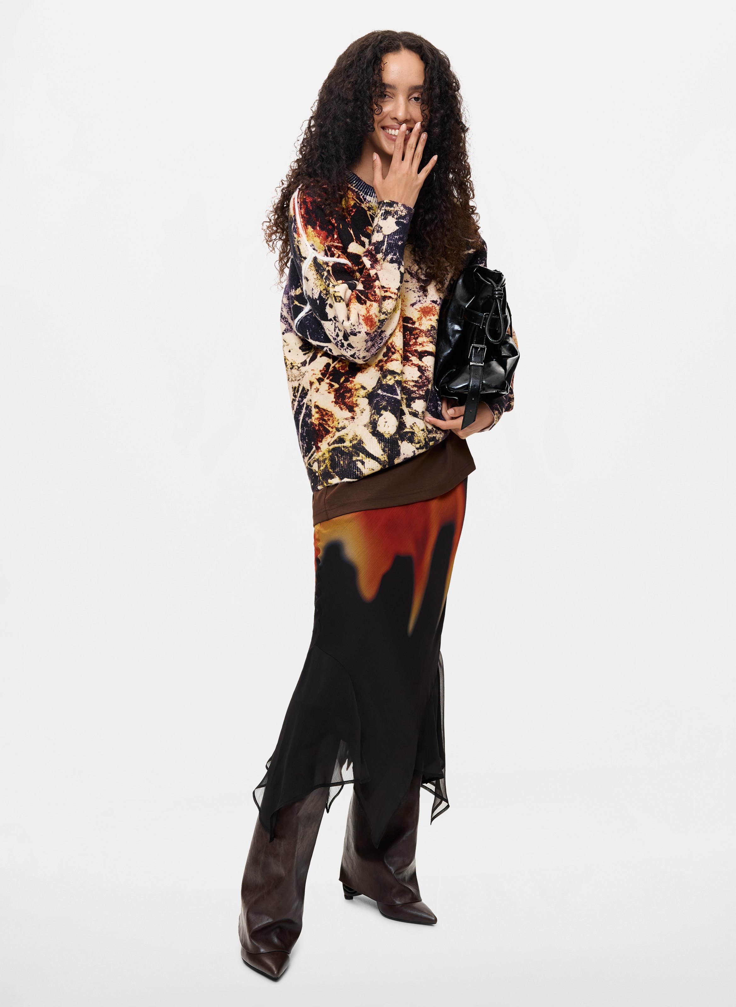 Pull col rond ample imprimé DESIGUAL Jaune