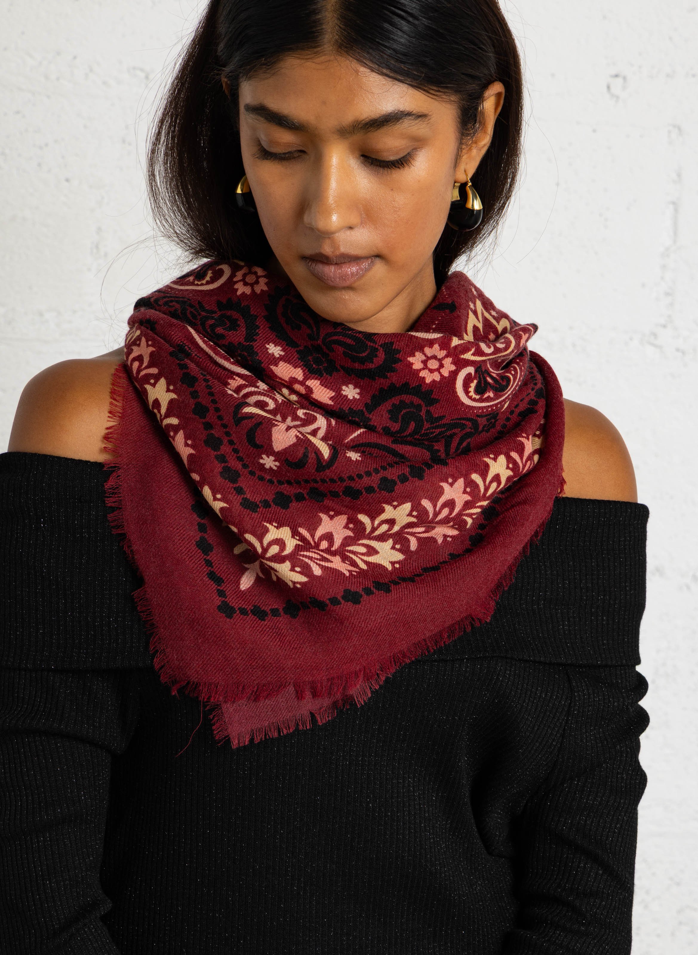 Foulard van wolmix met print MAISON LECOMTE FLAMENT Rood