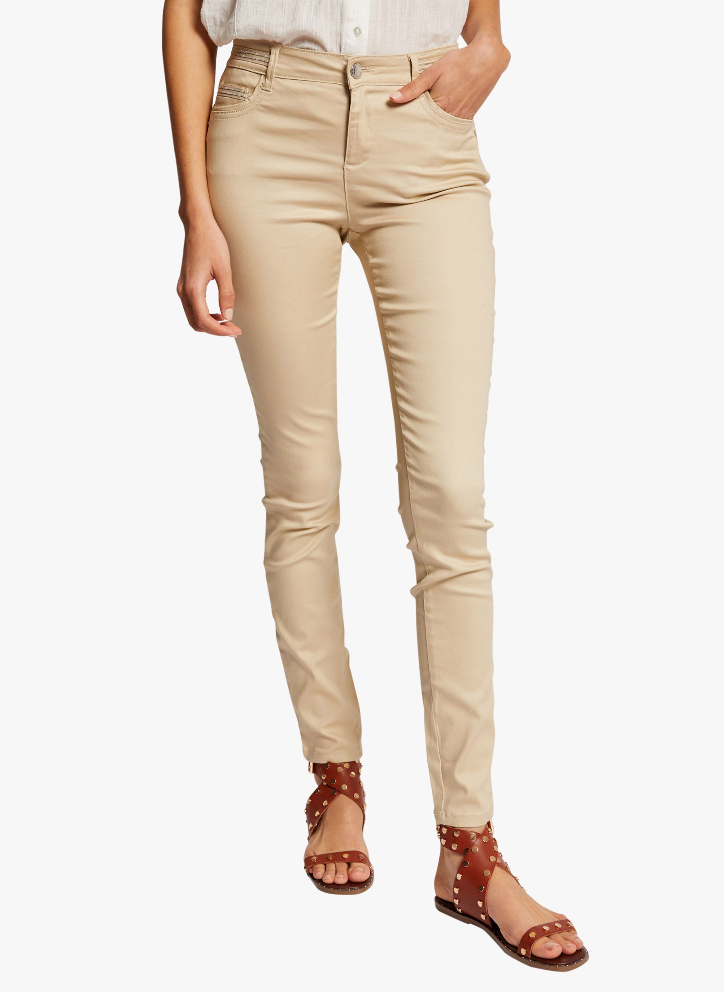 Pantalon slim enduit Beige