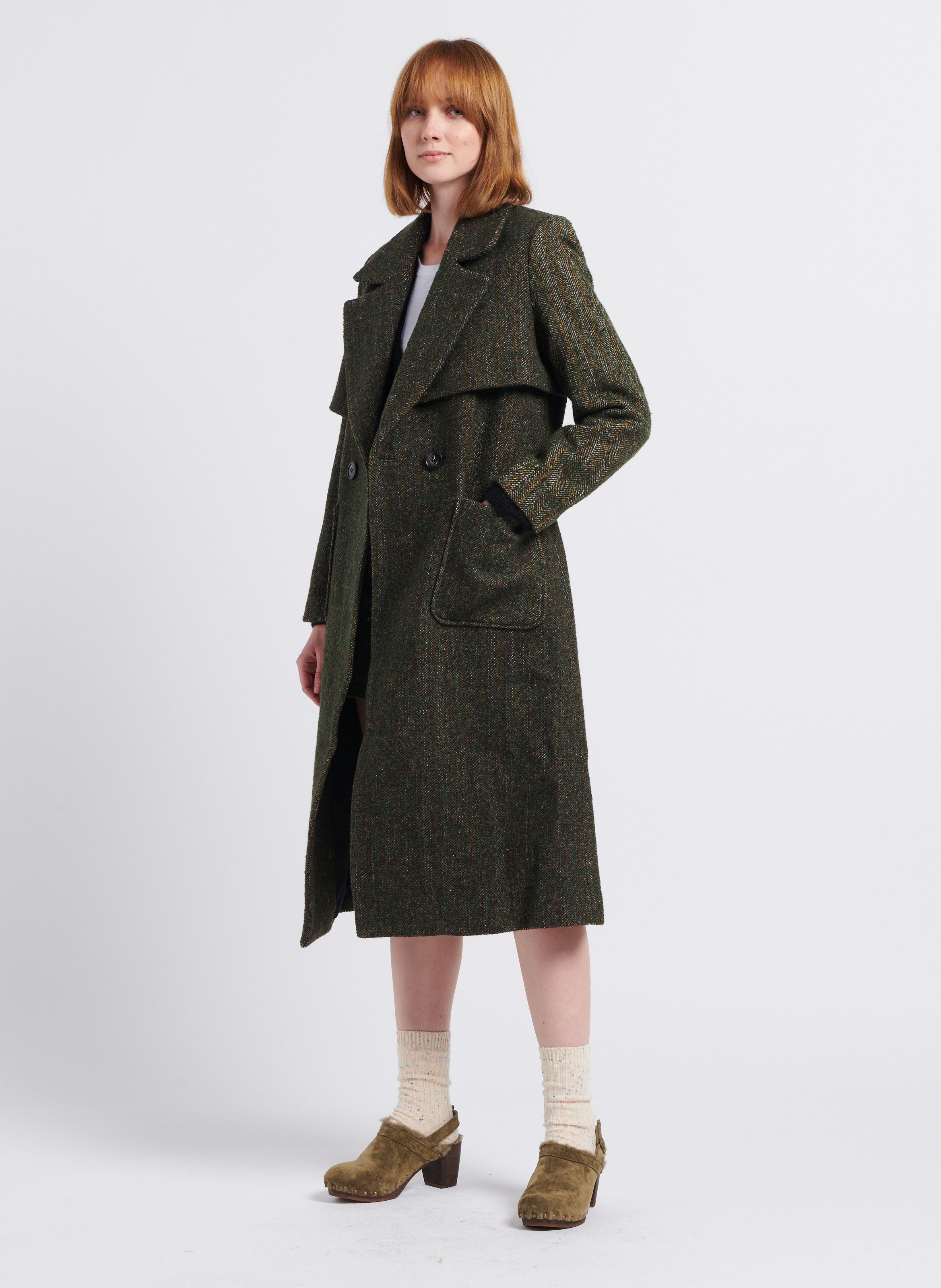 Herringbone wool store blend coat