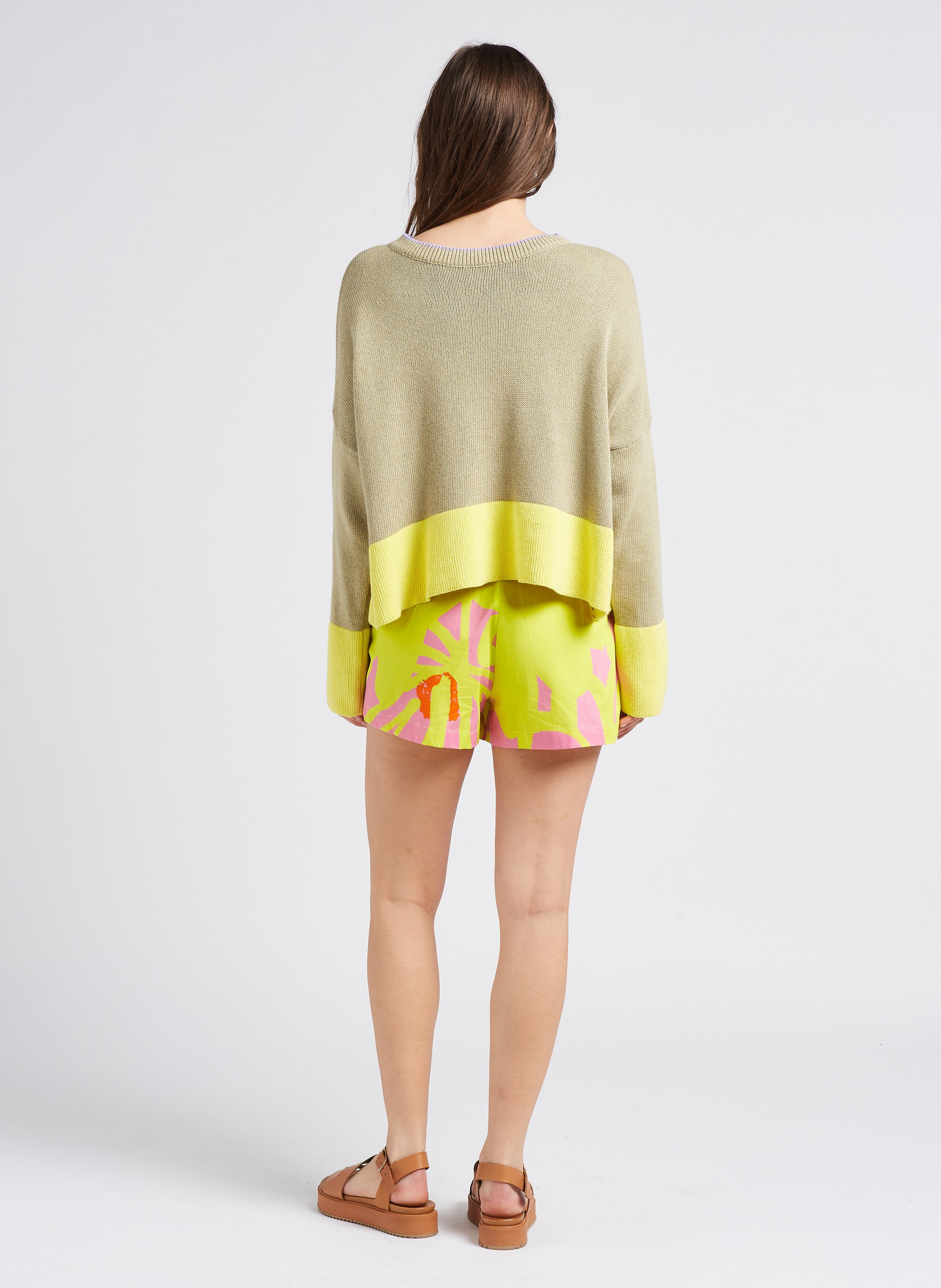 Printed cotton wide-leg shorts DR BLOOM Yellow