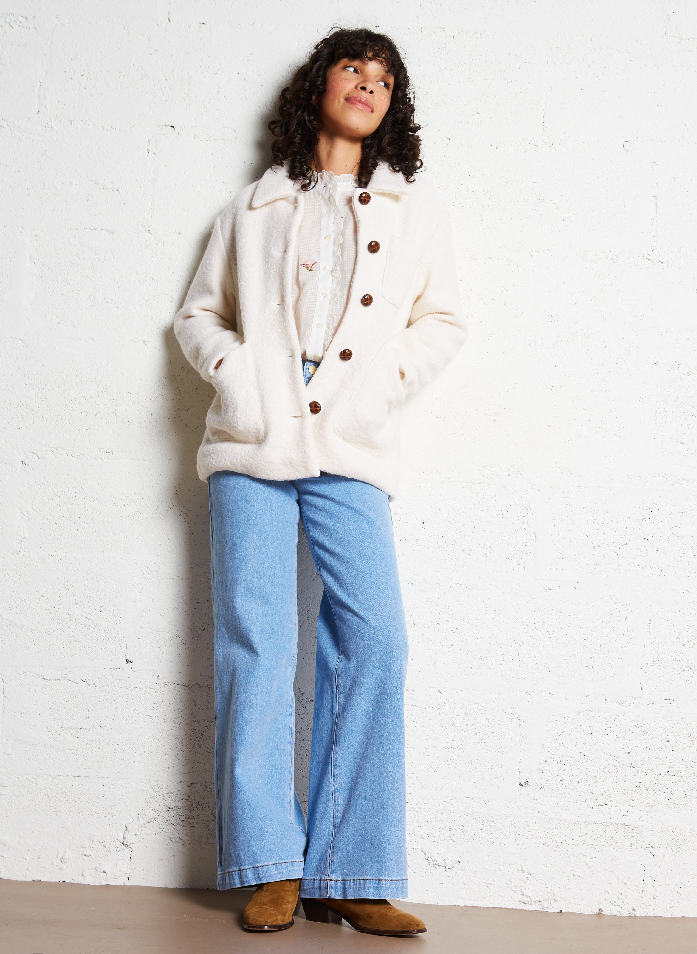 Jean flare taille haute en coton mélangé LA PETITE ETOILE Jeans Stone