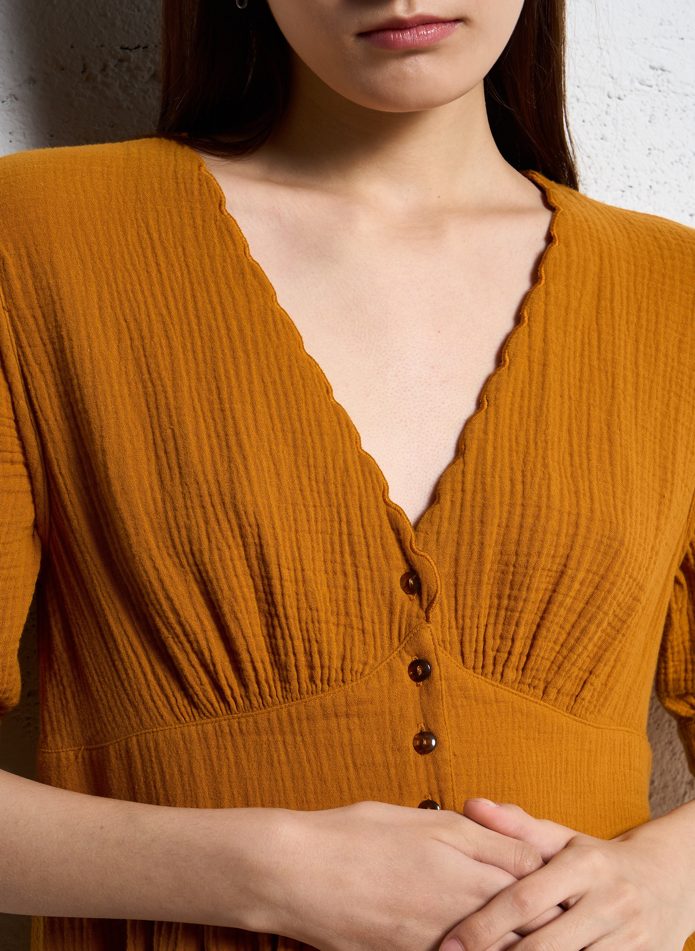 Robe longue ample col V en coton EMILE ET IDA Orange