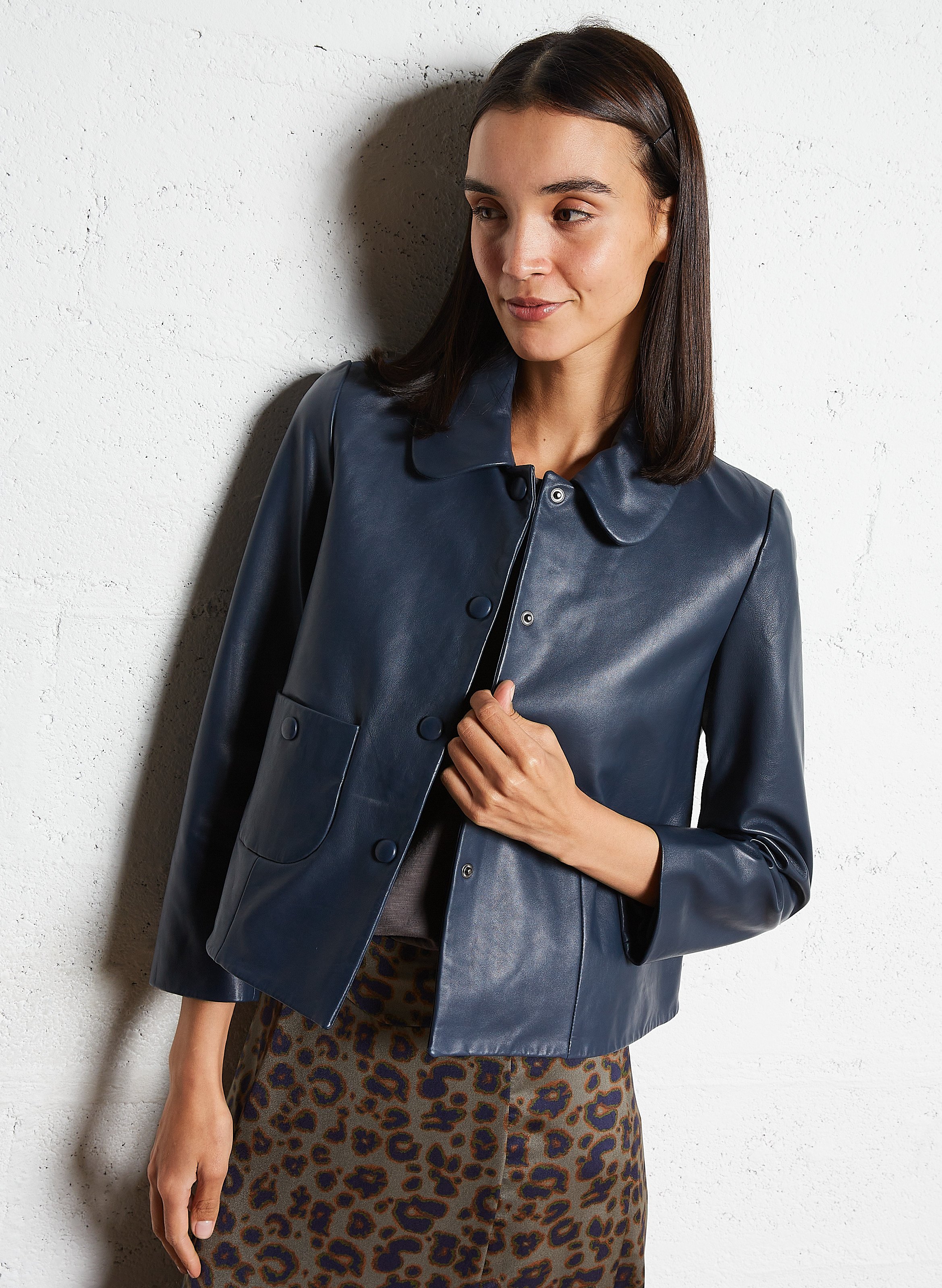 Leather shirt collar jacket BA&amp;SH Blue