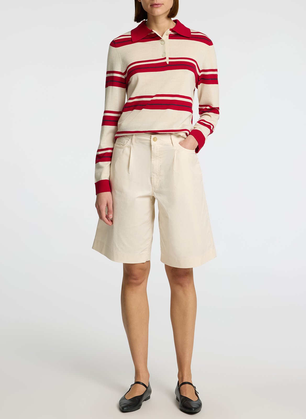 Straight wool striped polo SELECTED Beige