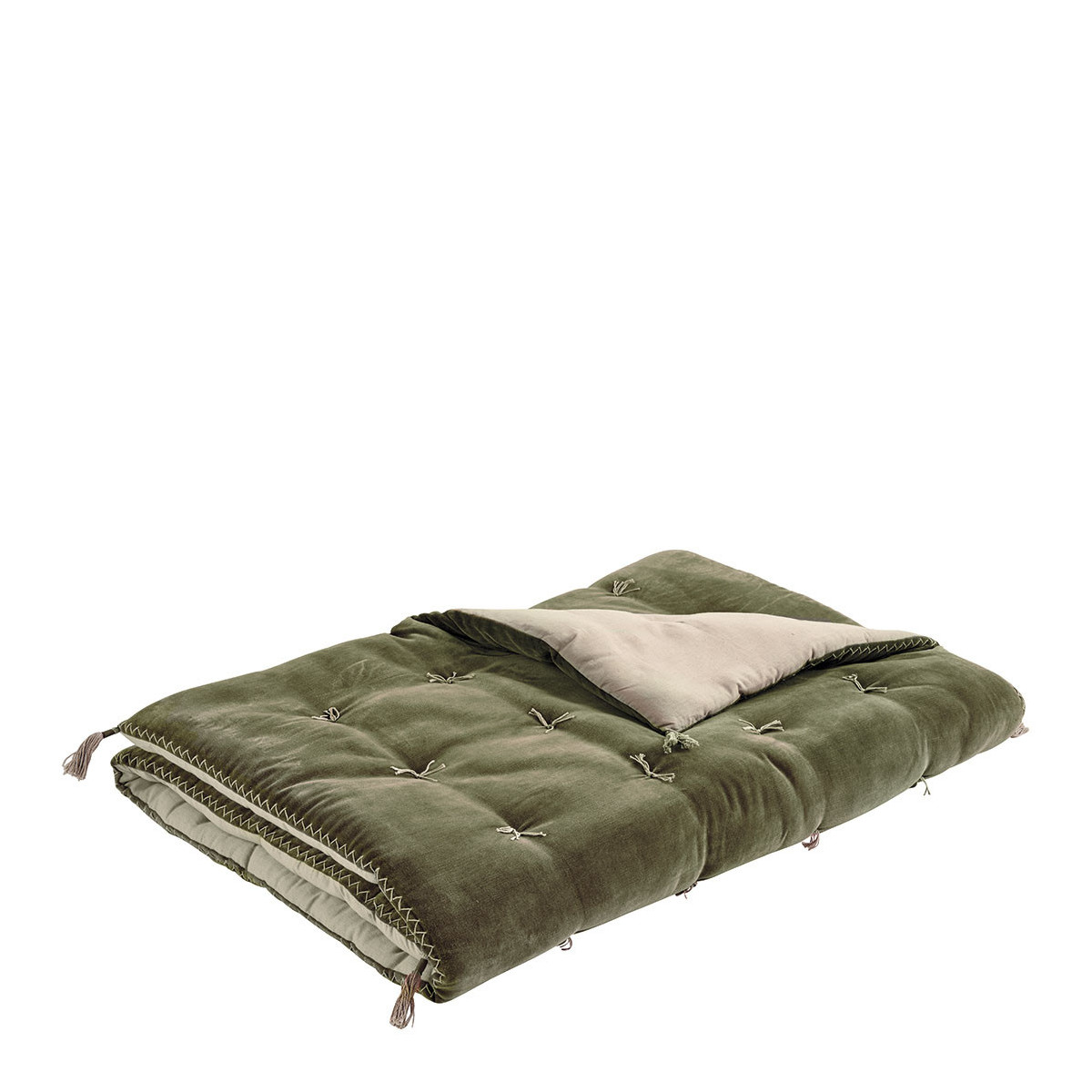 Futon mattéo en velours de coton et lin - 180 x 80 cm - kaki BLANC D'IVOIRE Vert