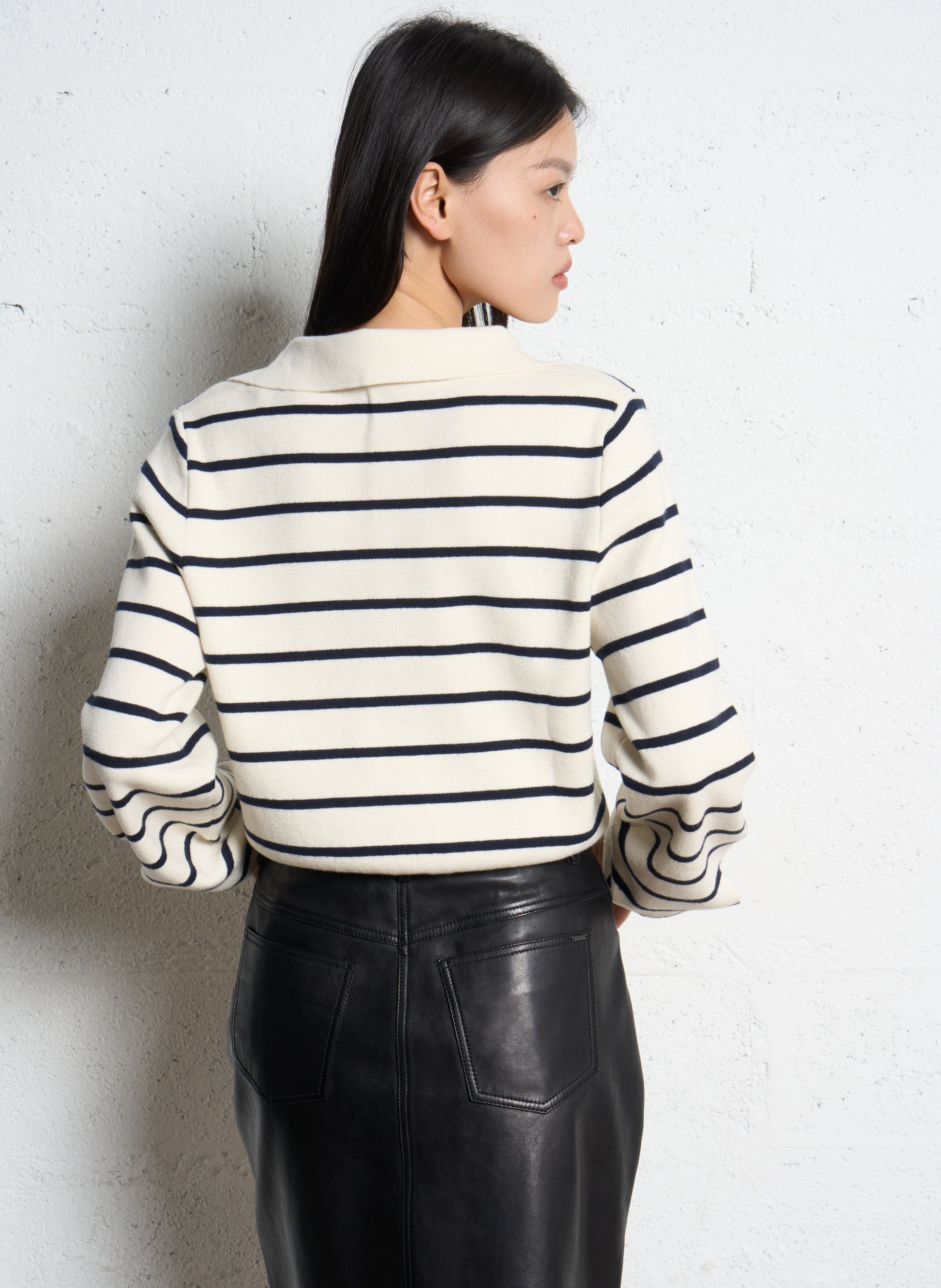 Straight striped sweater with fancy pockets IKKS White