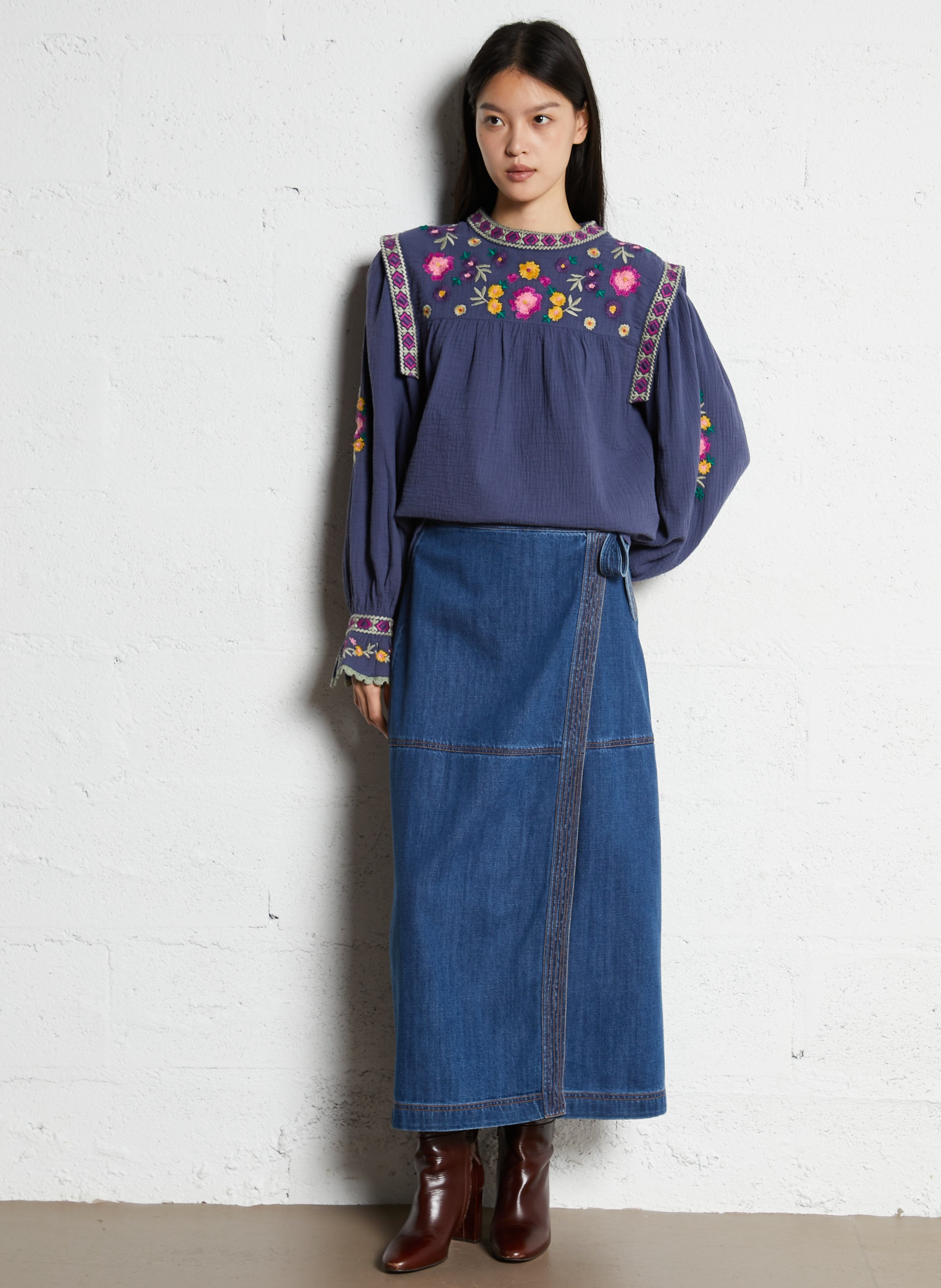 Round-neck cotton blouse LOUISE MISHA Blue